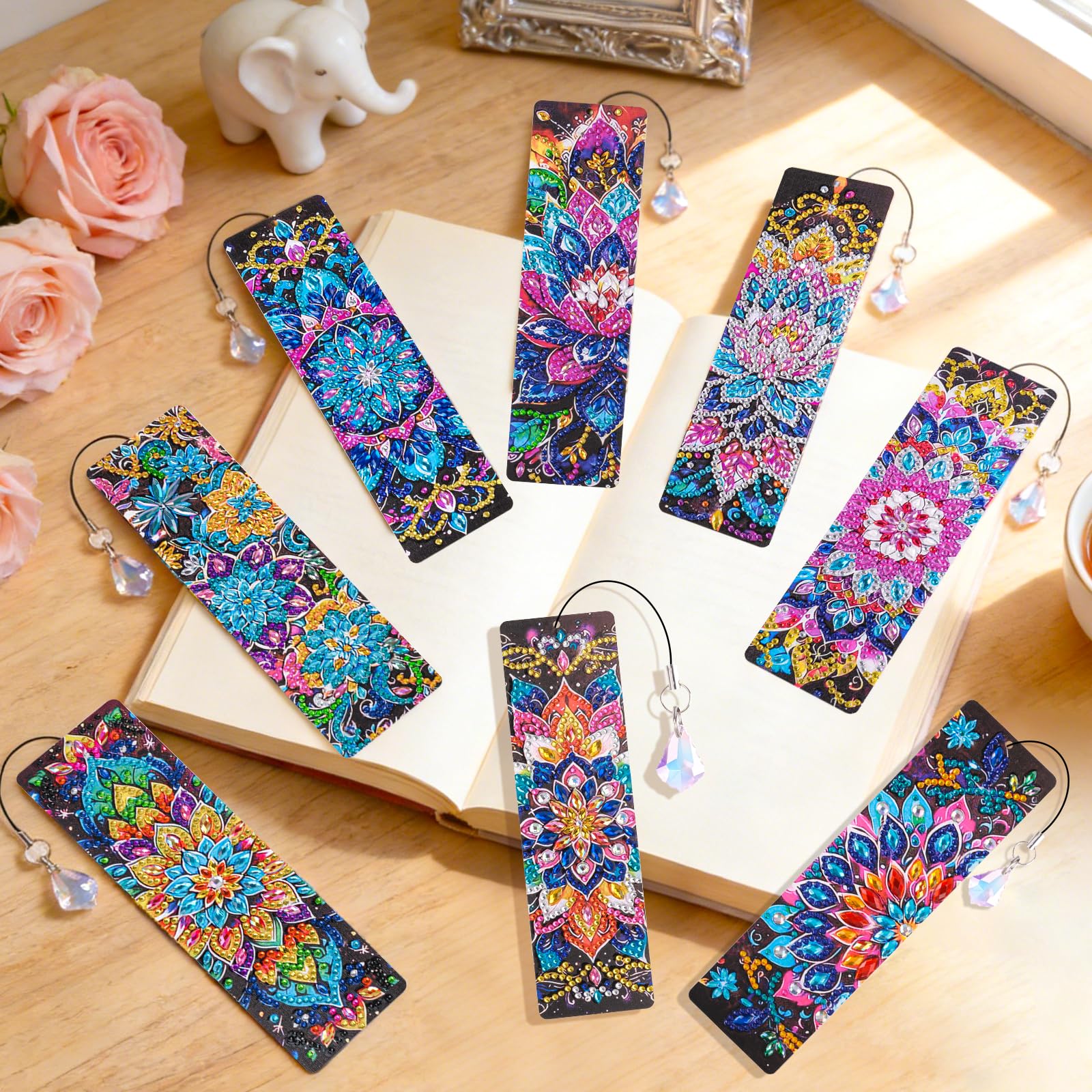 Set De 8 Marcapáginas Diamond Painting Mandala – Con Dijes De Cristal, Herramientas Y Adhesivo, Regalo Para Niñas De 6 A 12 Años