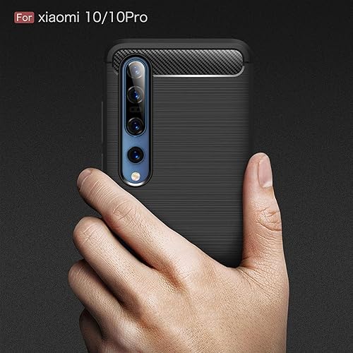 Miniatura 6 de Funda compatible con Xiaomi Mi 10, compatible con Xiaomi Mi 10 Pro, diseño de textura de fibra de carbono, funda de absorción de golpes antiarañazos