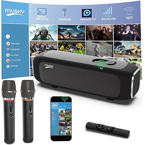 MUSKY Smart Karaoke Machine for Adults - with Screen mirroring, 2 Wireless Mics, External Smart Karaoke System, Professional Bluetooth Speaker, Karaoke Speaker for Any Occasion, Support TV Box
