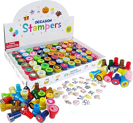 Tiny Mills 60 Pcs Holidays and Occasions Assorted Stampers for Kids 60 Different Stamper Designs Scrapbooking Craft Stampers Teacher Stampers