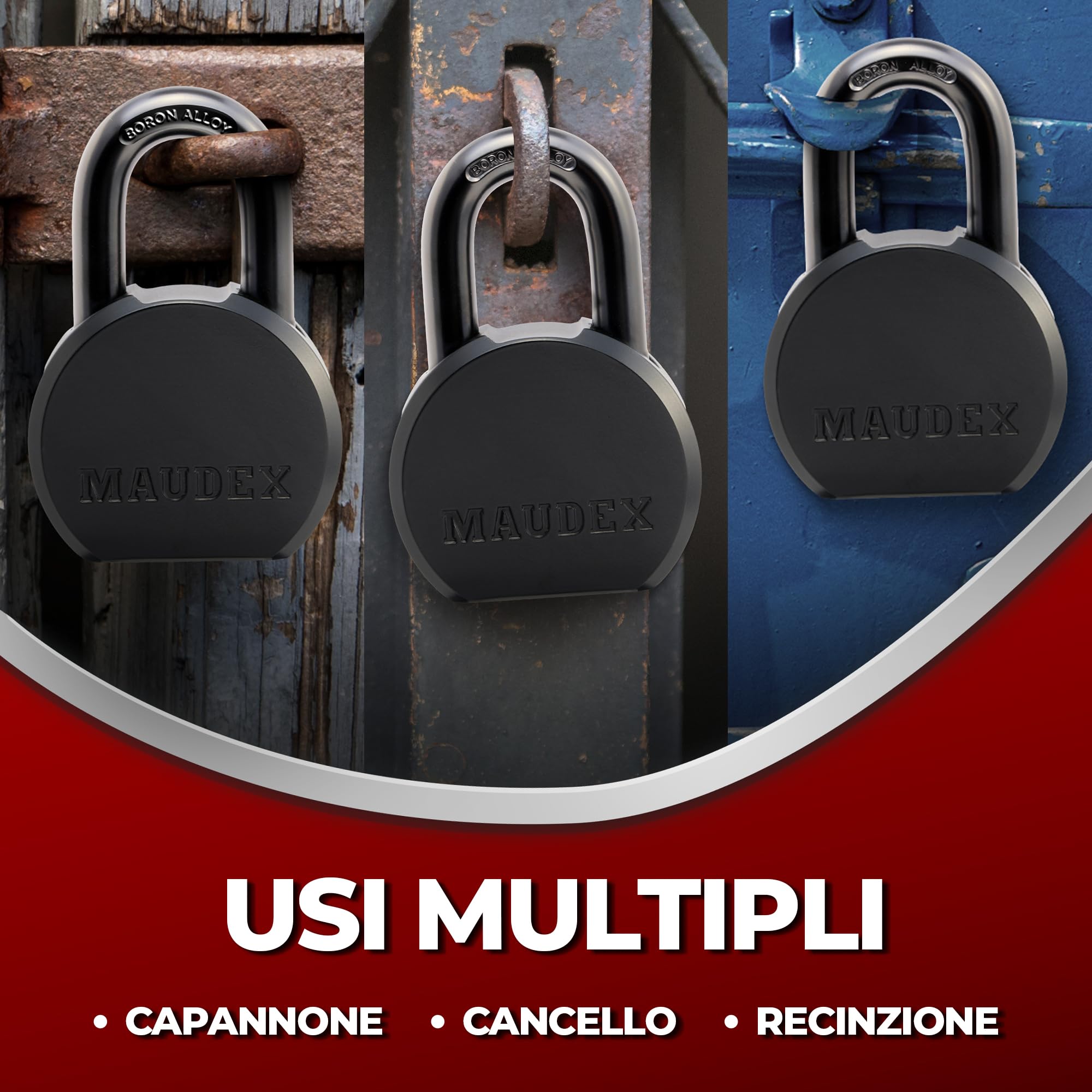 Maudex® PML65 Lucchetto Antiscasso Alta Sicurezza, Serratura per Cancello Esterno e Lucchetti 65mm con 5 Chiave, Acciaio e Lega di Boro per Catena e Garage, Ideale per Armadietto e Palestra e Catena