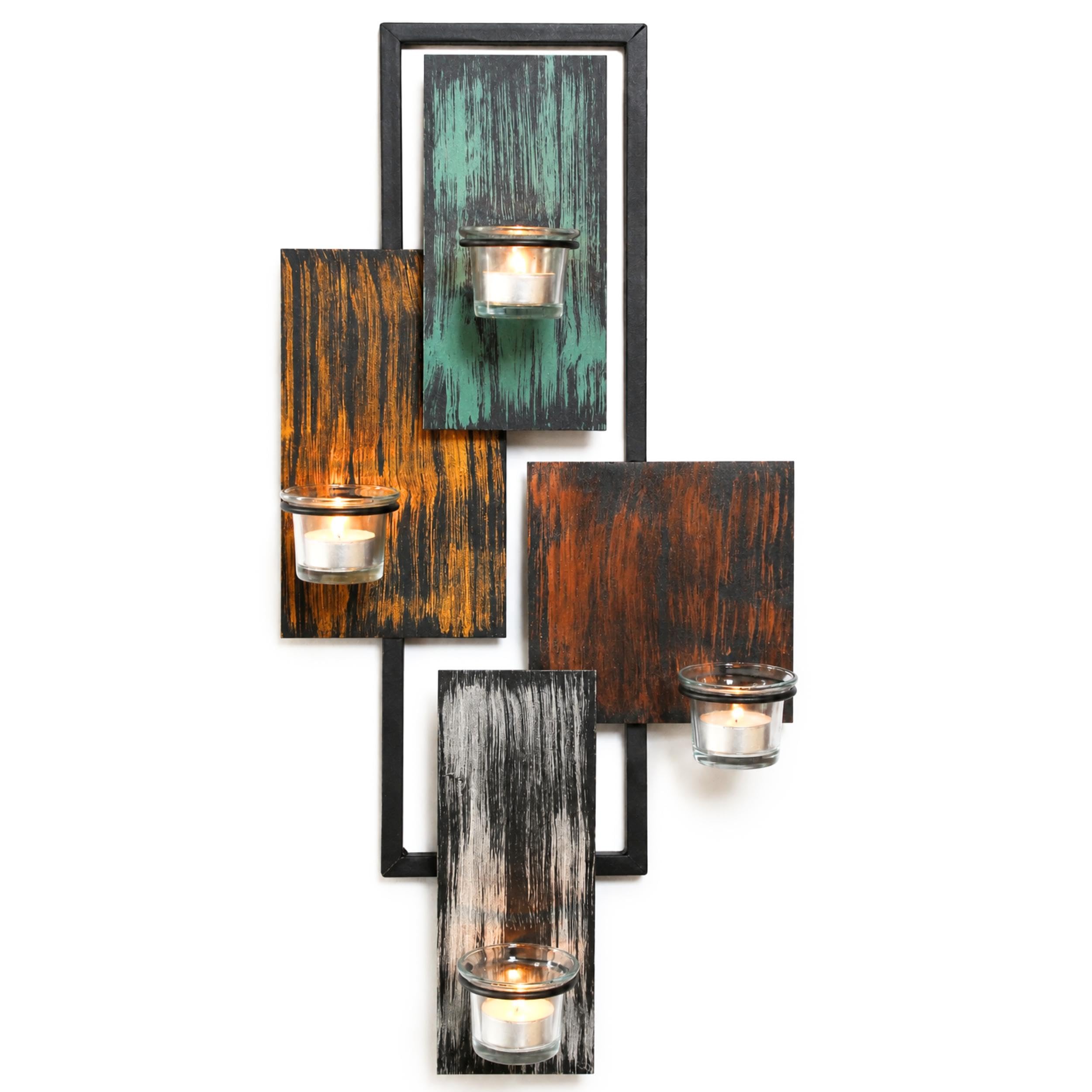 DanDiBo - Soporte para velas de té abstracto de metal para pared, negro, 61 cm, portavelas de pared