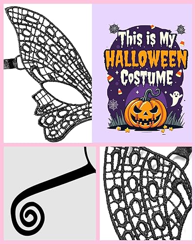 Miniatura 4 de QLINLEAF Diadema de antena de hormiga, máscara de encaje de mariposa para mujer, Halloween, fiesta de máscaras, cosplay, accesorios de disfraz