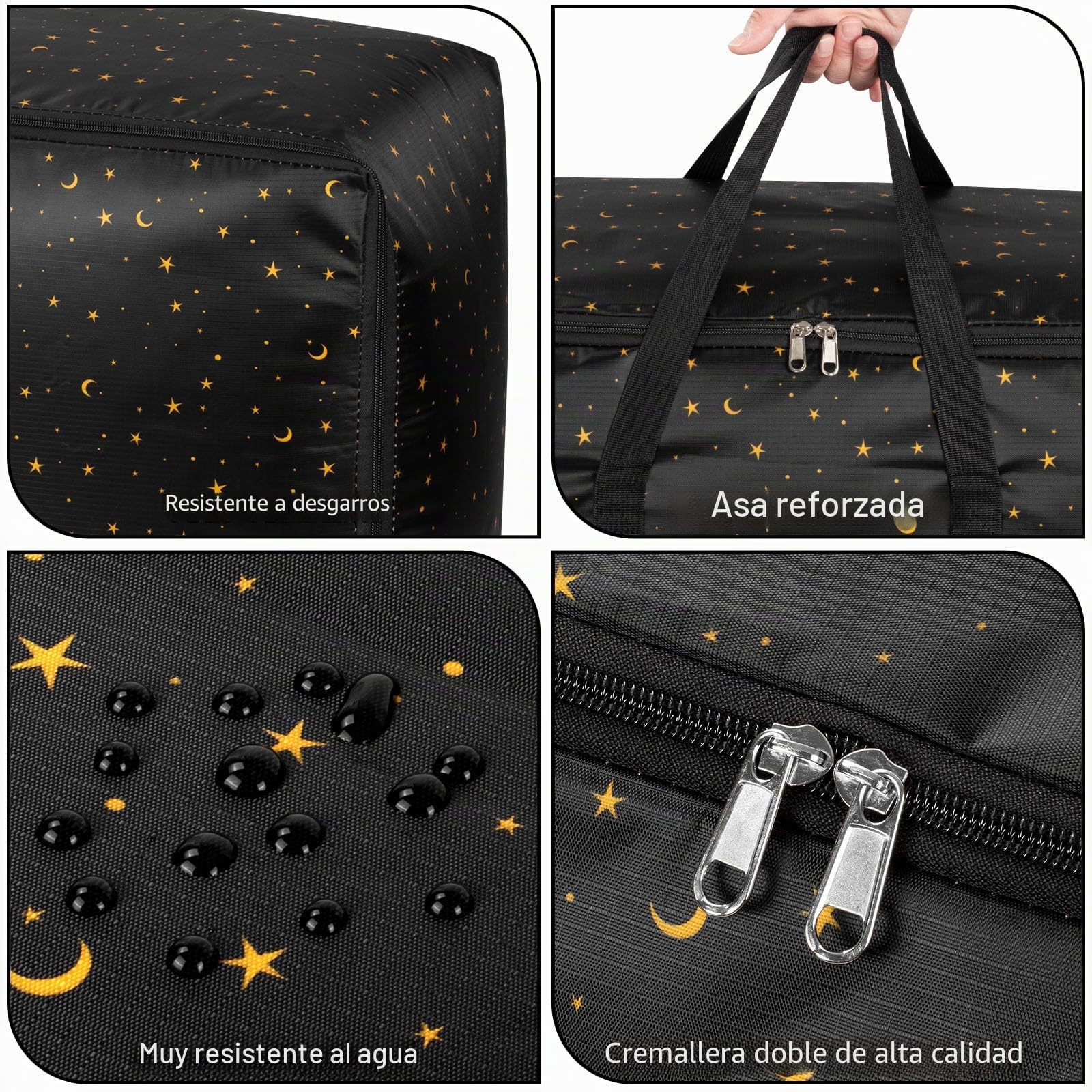 Paquete de 4 cajas de almacenamiento extragrandes con tapas, grandes cajas de mudanza resistentes e impermeables para ropa, bolsas de almacenamiento con cremalleras para la casa