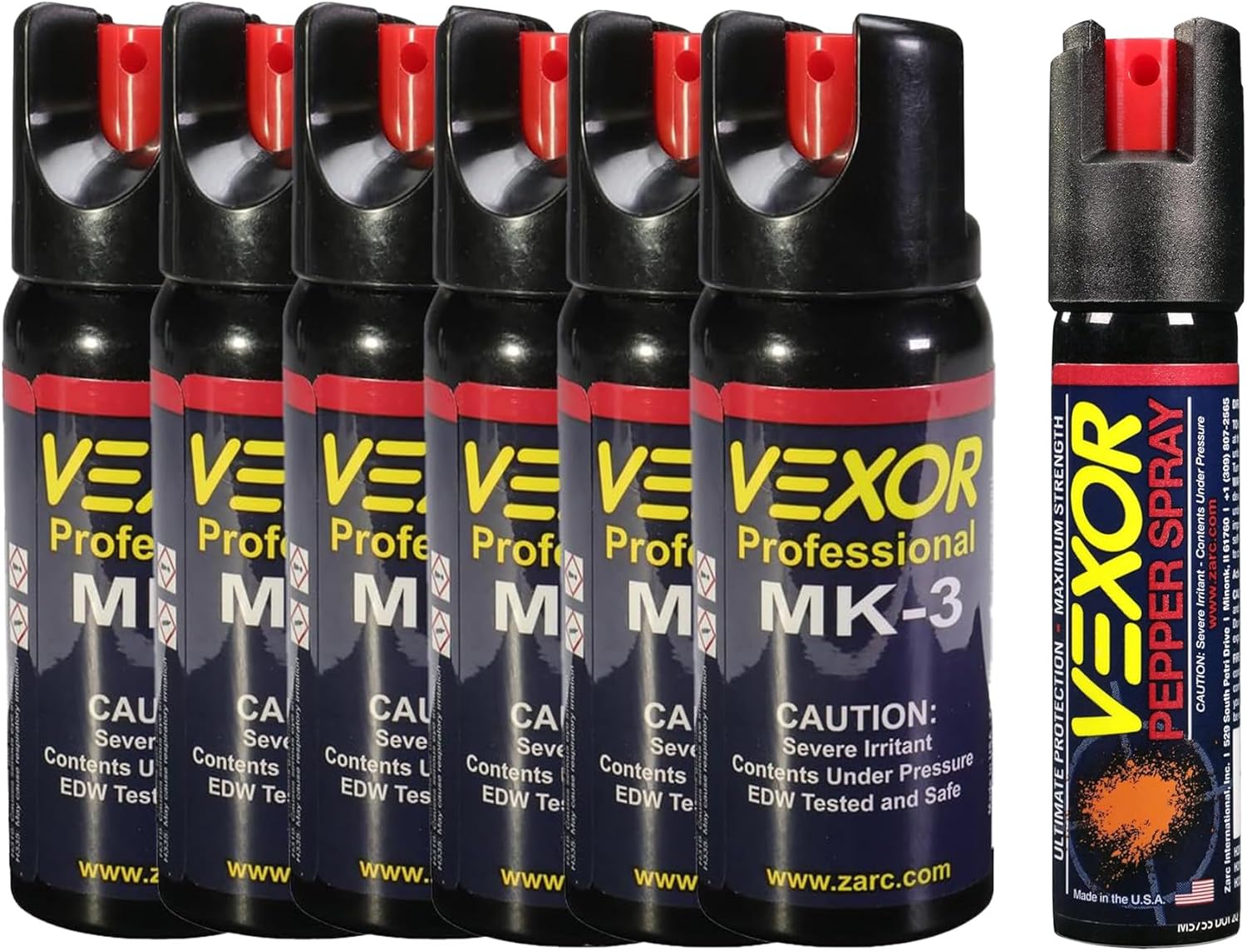 VEXOR Pepper Spray Protection Bundle: 6 Pack Maximum Police-Strength Spray & 1.45% Capsaicin Jogger Safety Pepper Gel, Twist Top Safety for Quick & Accurate Aim, 12-15Ft Range, Non-Lethal Self Defense