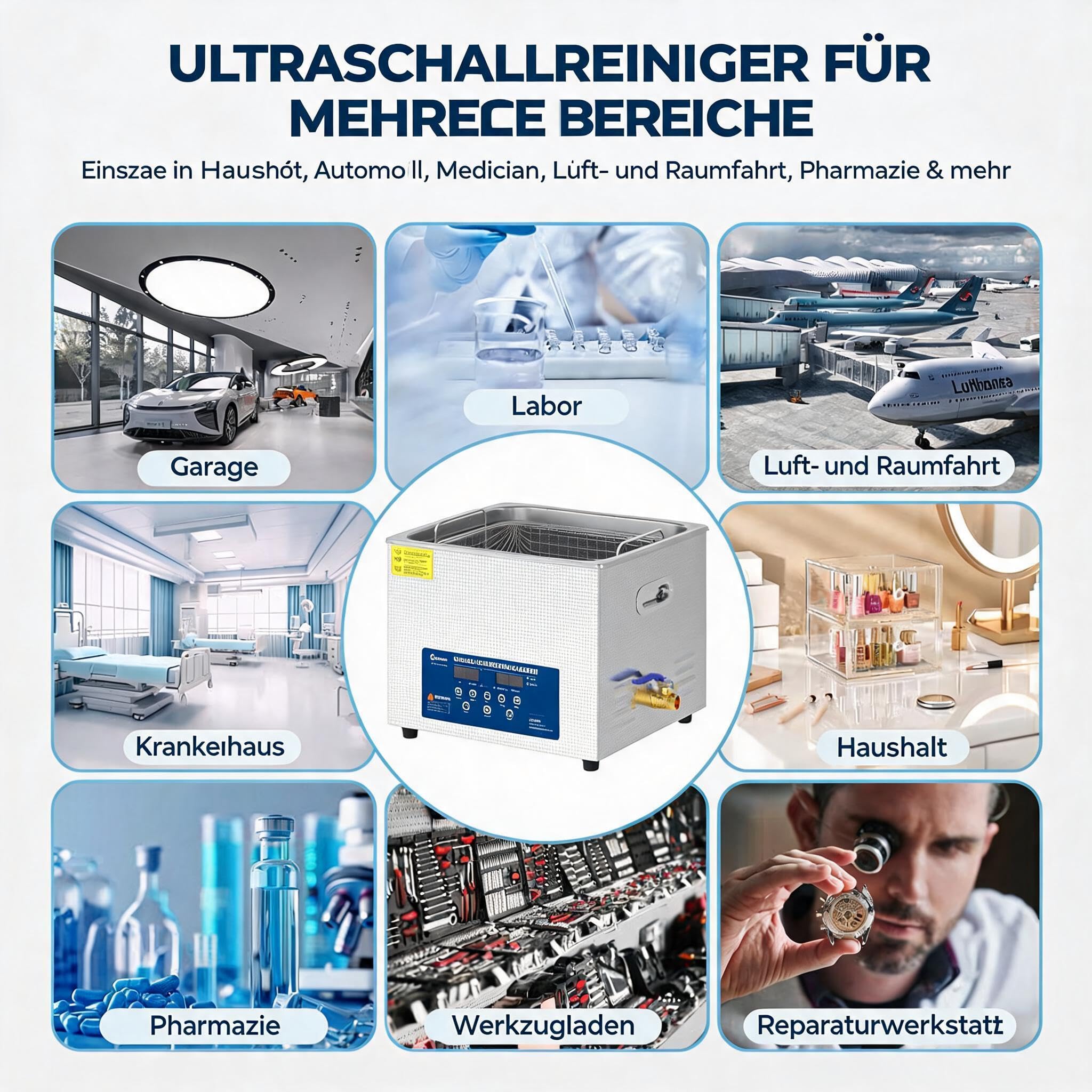 Ultraschallreiniger 30L mit Heizung & Timer, Profi Ultraschallbad Industrie | 40kHz Frequenz; Ablaufhahn; SUS304 Edelstahl; Entgasungsfunktion; Ideal für Klinik & Vergaser