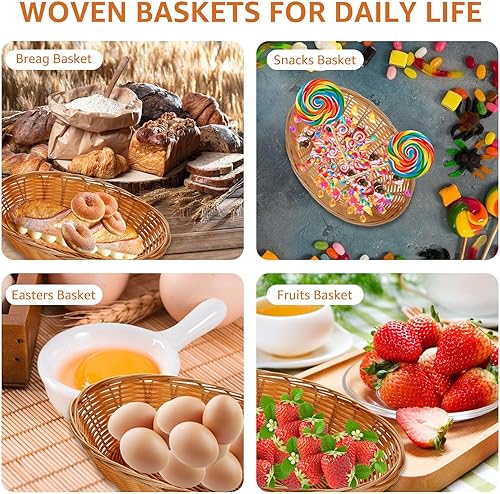 Miniatura 7 de DAJAVE Paquete de 20 cestas ovaladas de plástico, 9 x 6.9 x 2.36 pulgadas, cestas tejidas para pan de alimentos, cesta de almacenamiento de