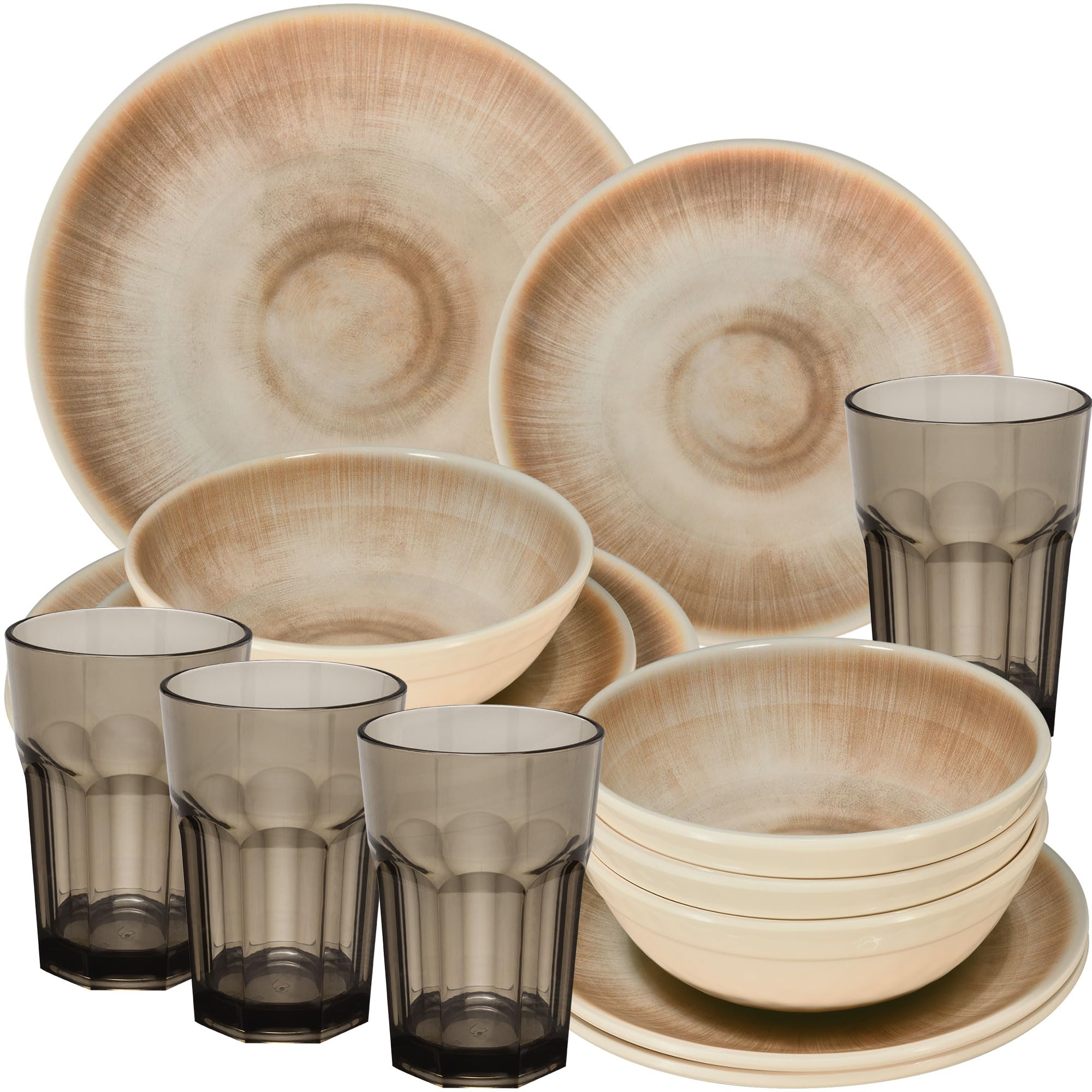 Melamin Geschirr Set Jesolo Sand für 4 Personen Wohnwagen Camping Picknick