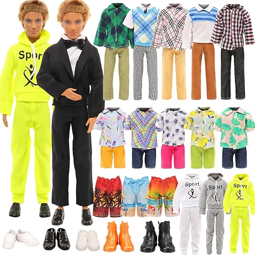 Miniatura 9 de Miunana Paquete de 10 piezas de moda para muñecas de niño de 12 pulgadas, 5 conjuntos de ropa casual con 5 zapatos para muñeca (traje negro + ropa