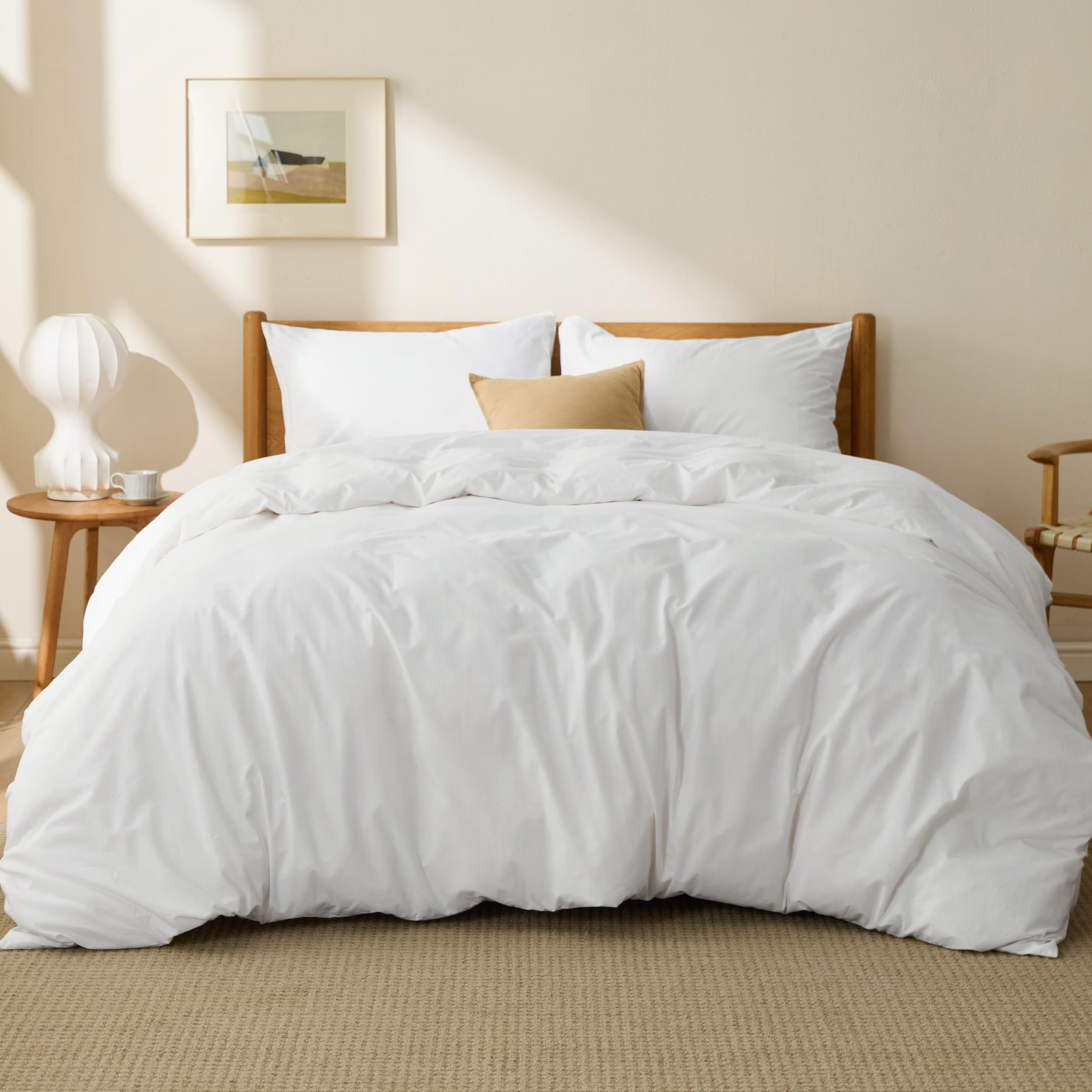 BEDSURE Pościel bawełniana 230 x 220 cm, biała, 1 poszwa na kołdrę 230 x 220 cm + 1 poszewka na poduszkę 50 x 75 cm, komplet pościeli Öko-Tex, kolor biały, z zamkiem błyskawicznym