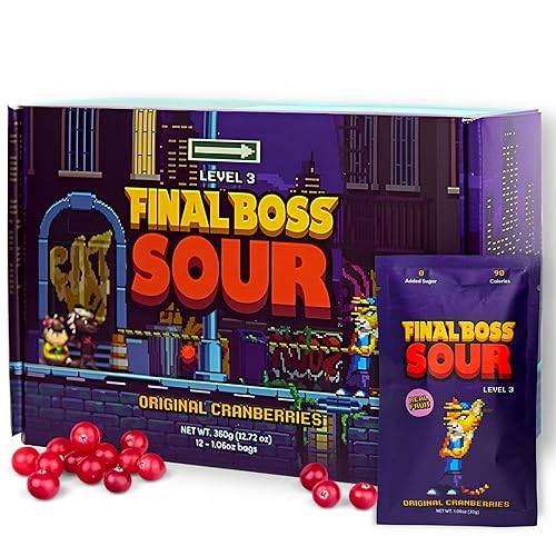 Final Boss Caramelos extremadamente ácidos, gomitas naturales de arándano masticables hechas con frutas secas, libres de colores artificiales,