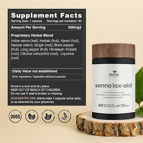 Miniatura 6 de AKSHAR Ayurveda - Senna Lax Aid - Alivio del estreñimiento y laxante a base de hierbas - Suplemento natural de hinchazón, gas, indigestión y