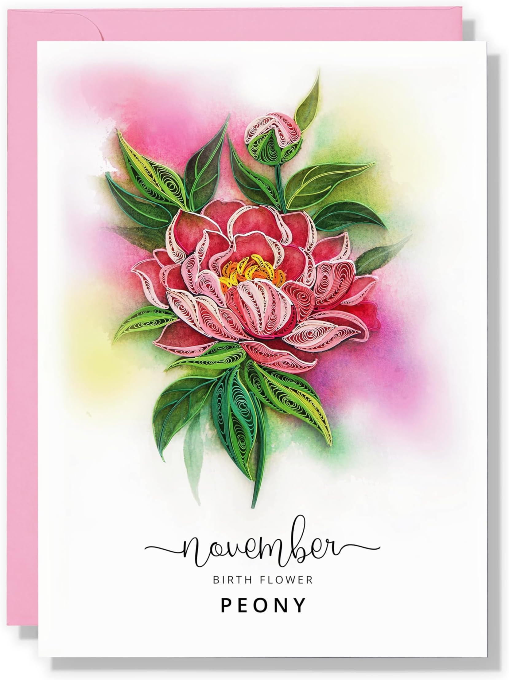 TUMYBeeTUMYBee Flower Birthday Card, Peony Quilling Card, 5inx7in Card for Women Born in November, Birth Month Flower Card, 12 Month Birthday Decoration for Mother, Grandmother, for Him and Her (November)