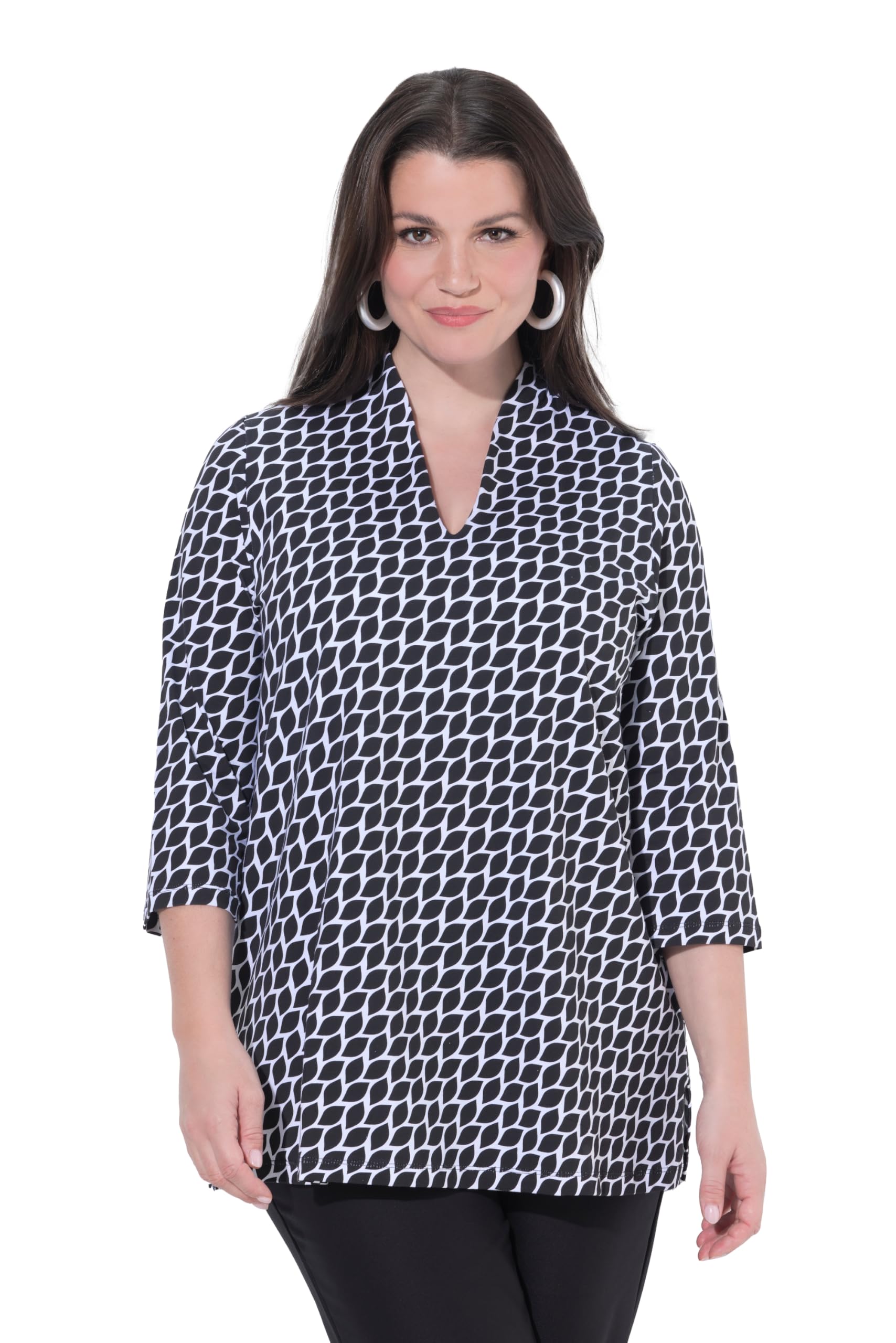 Ulla Popken Damen große Größen Übergrößen Plus Size Shirt, Kelchkragen, A-Linie, 3/4-Arm, Pima Cotton 848037