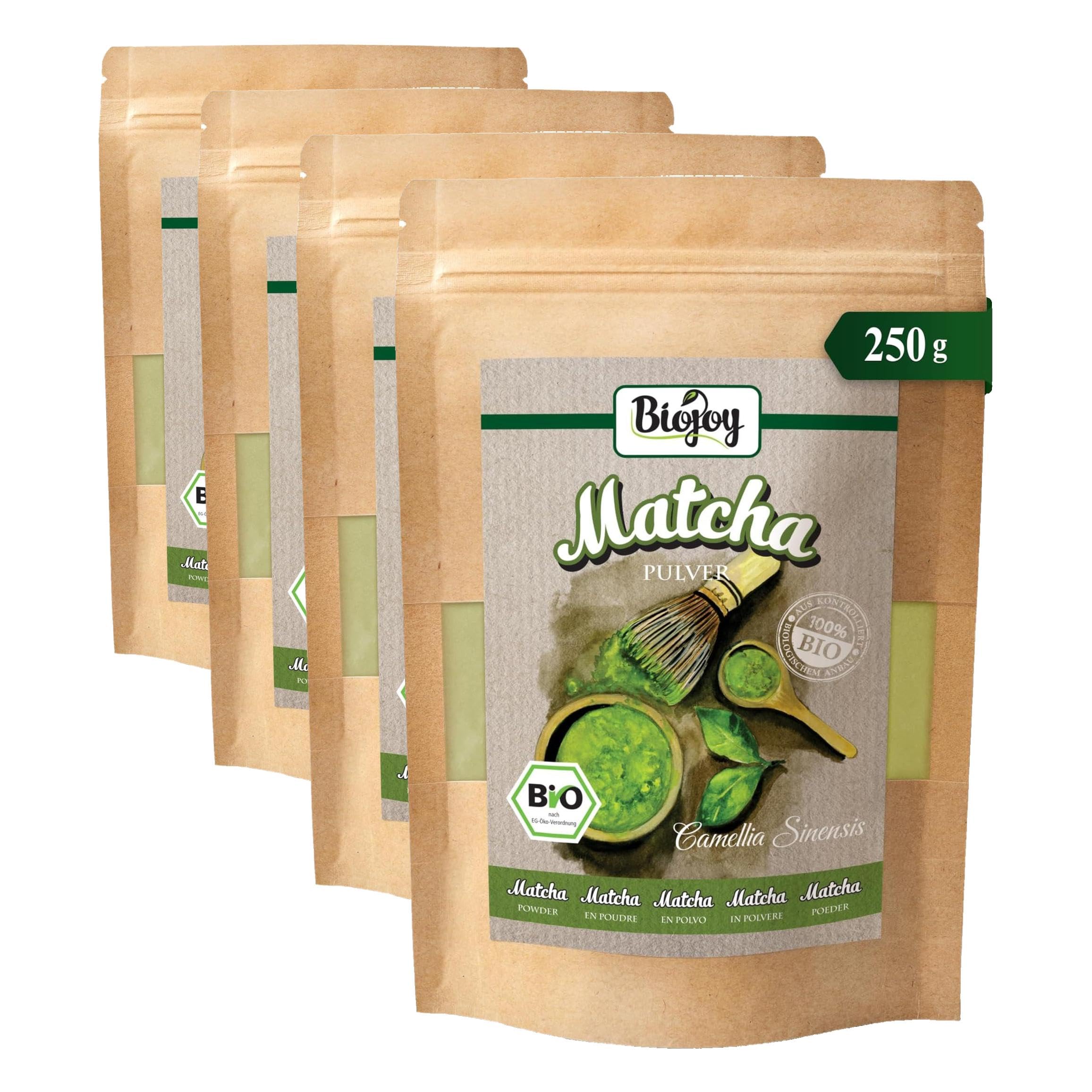 Biojoy BIO-Matcha Pulver (250 g), Matcha Tee, ohne Zusätze (Camellia Sinensis) (Packung mit 4)