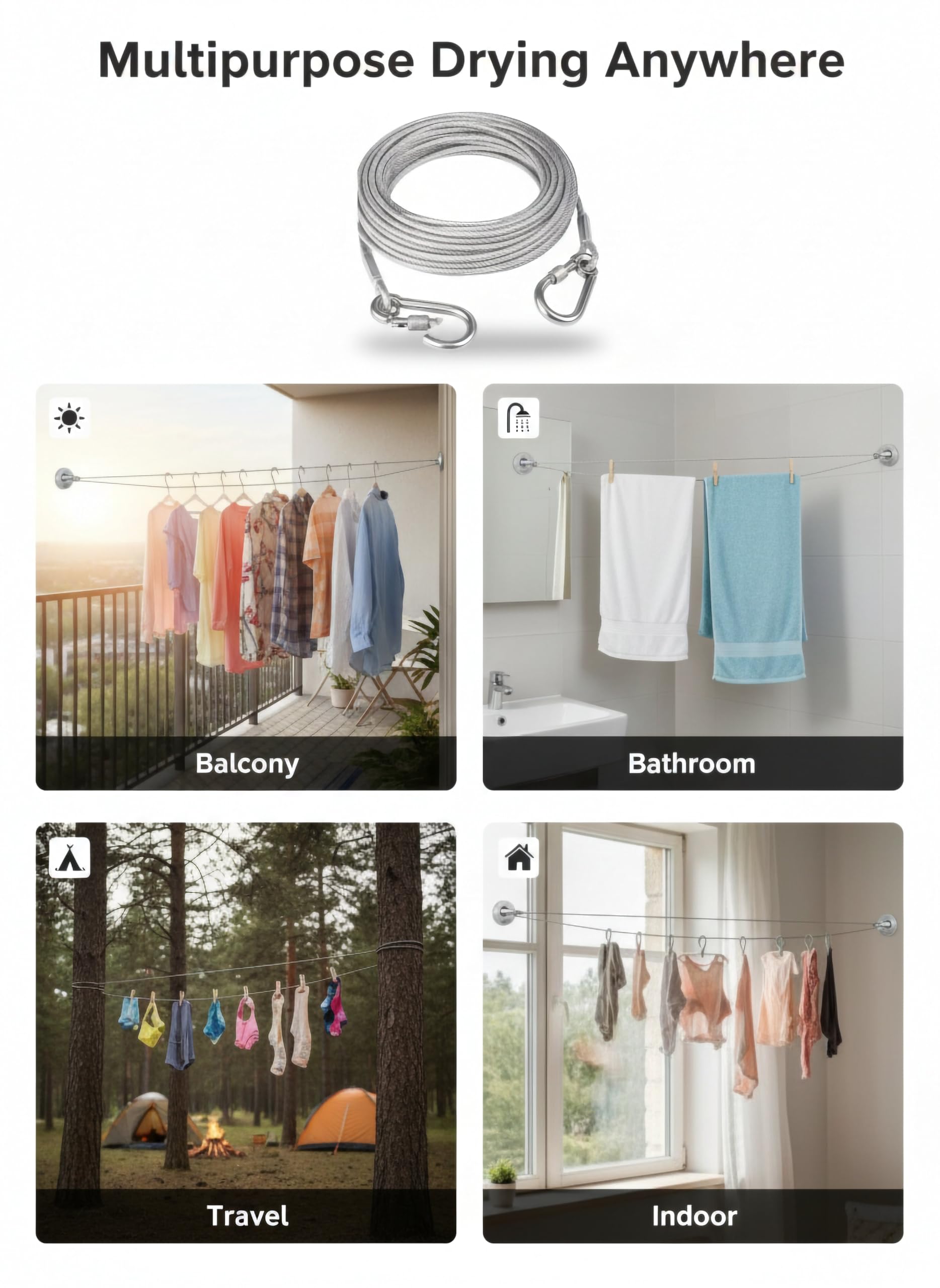 Stainless Steel Clothesline - Durable & Portable -8