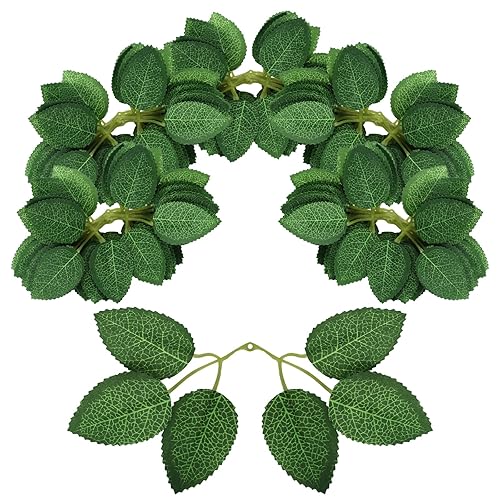 100PCS Artificial Green Leaves Faux Bulk Rose Leaves Silk Rose
