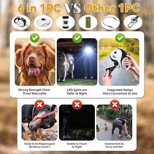 Miniatura 9 de Correa retráctil resistente para perros grandes, correa de perro de 26 pies con soporte para bolsa de excrementos de hasta 110 libras, con cable a