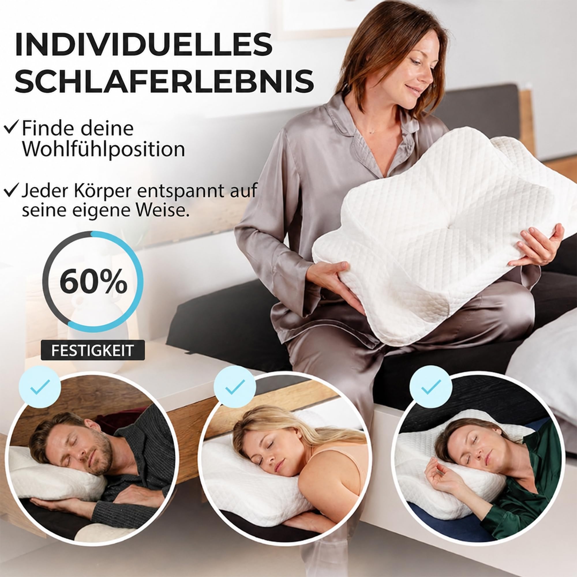 Ergonomisches Nackenstützkissen aus Memory Foam, Mittelfest, für alle Schlaftypen inkl. Bezug