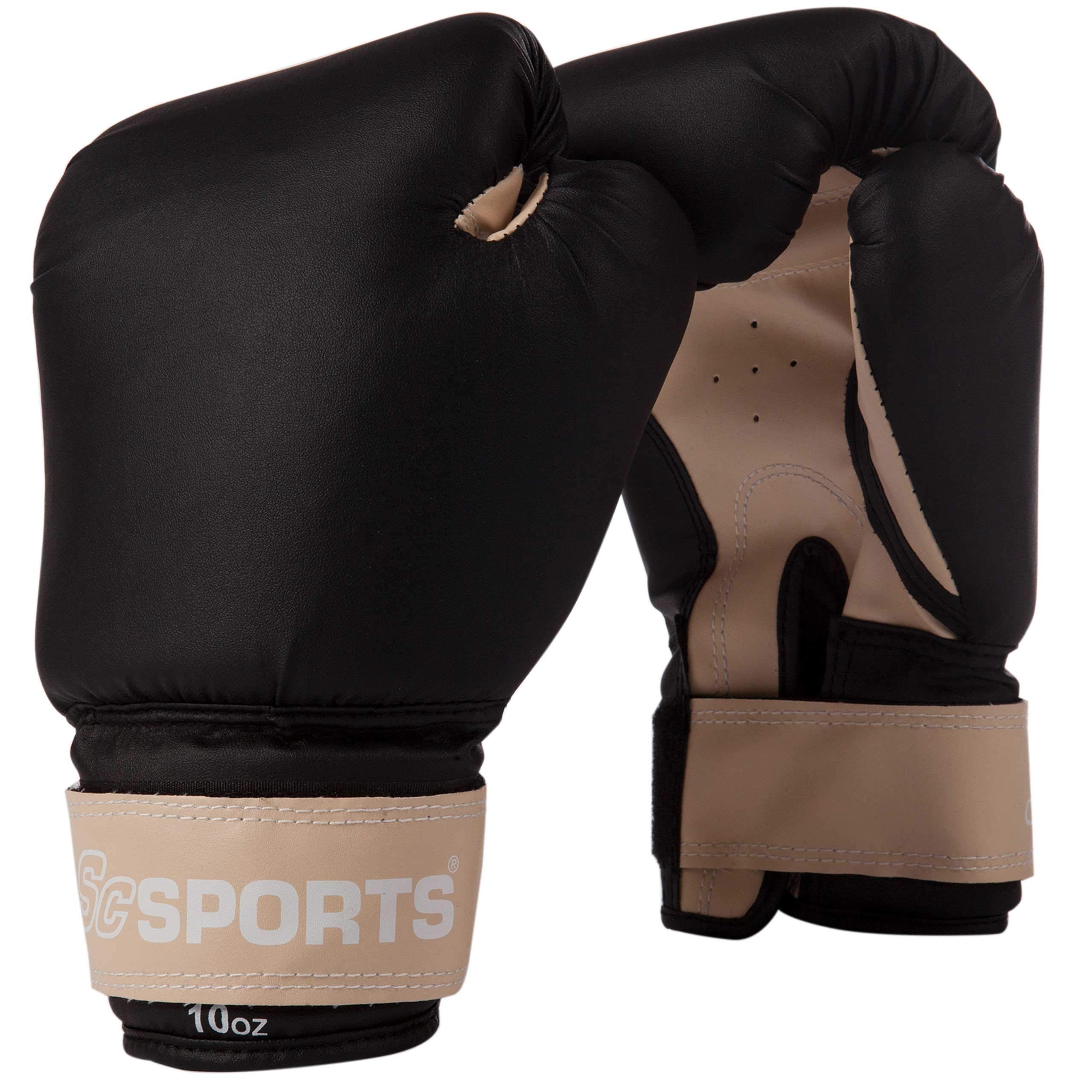 ScSPORTS Boxsack-Set, für Jugendliche und Kinder, Box-Set mit Boxhandschuhen, Boxbandagen und Tasche, 12 kg, beige/schwarz