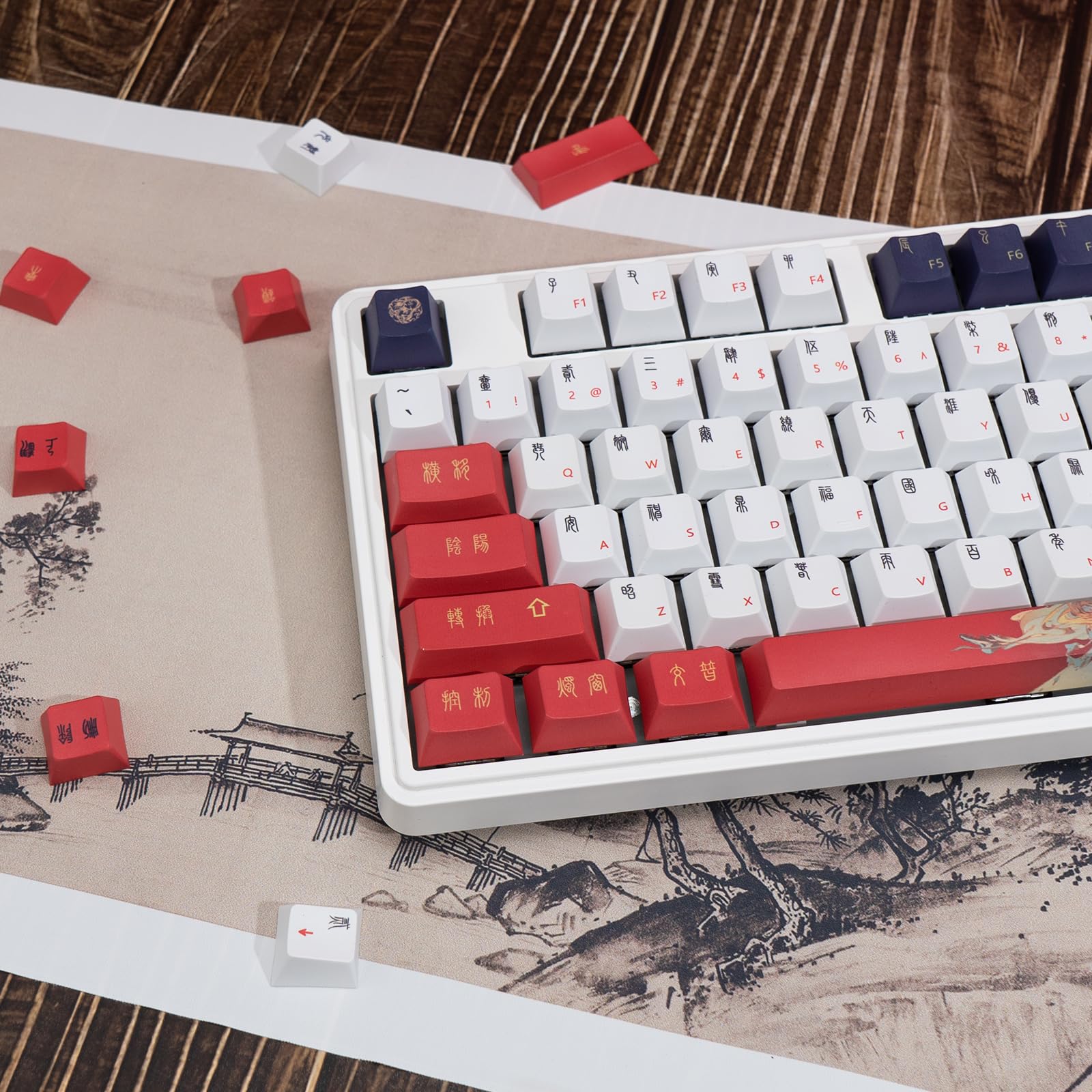 Amazon.co.jp: GEKUCAP カスタム赤と白のPBTキーキャップセット - 127