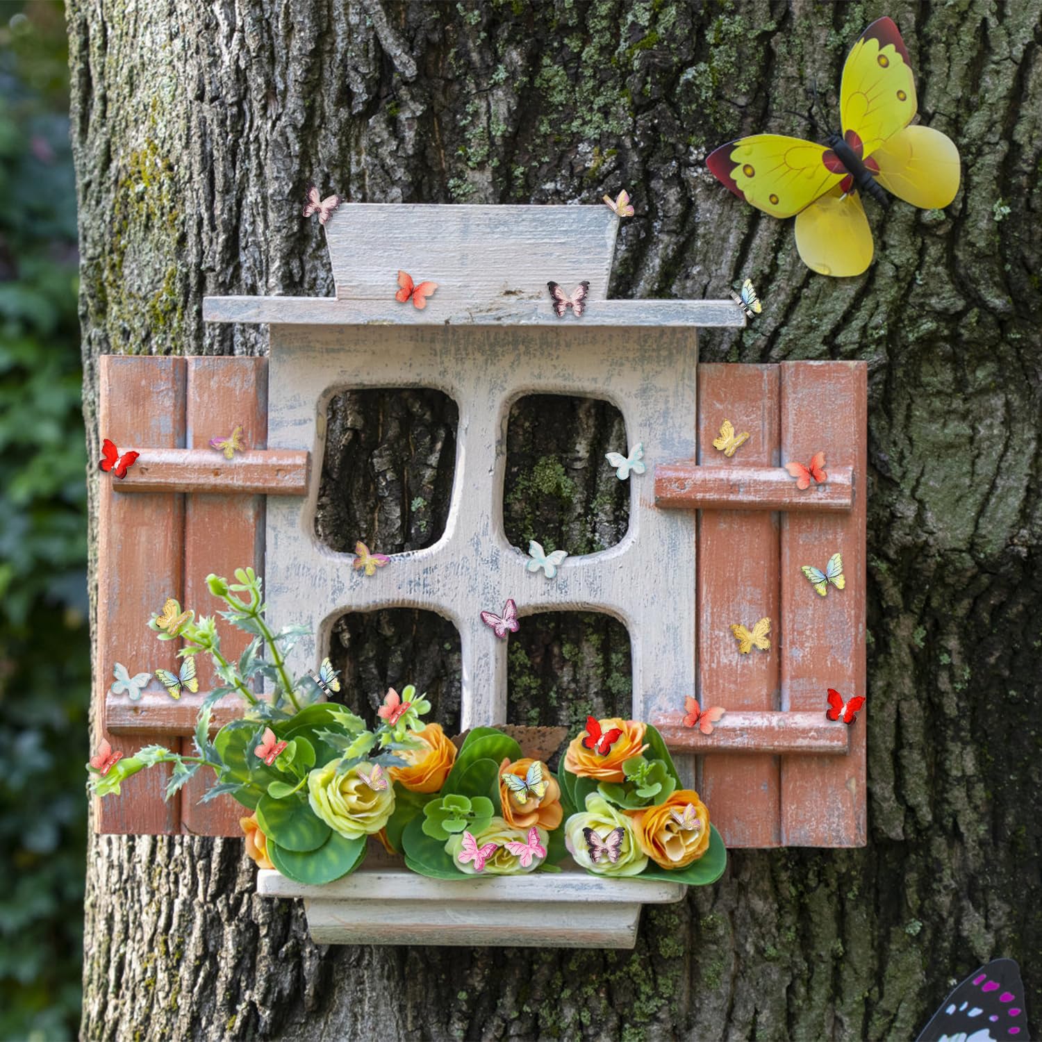 50szt Mikro Motyle z Zywicy, Rózne Kolorowe Male Motyle z Zywicy Miniaturowe Domki dla Lalek, 3D Zawieszki do Paznokci w Ksztalcie Motyla Mikro Dekoracje Krajobrazu do Rekodziela Bajkowy Dom