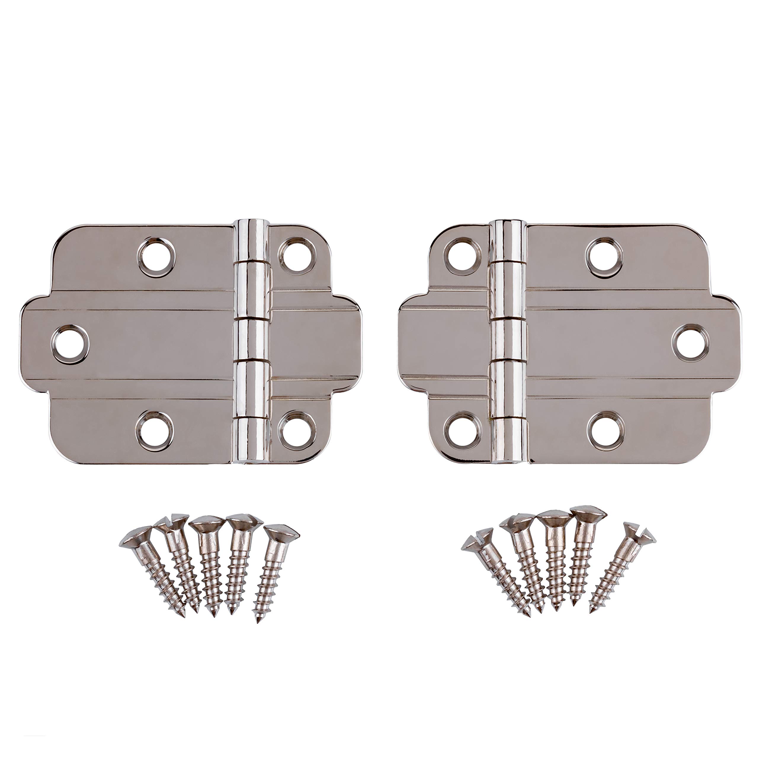 Nickel Art Deco Flush Mount Cabinet Door Hinge | Pack of 2 | Hoosier Type Cabinet Reproduction Hardware | UA-201-HPN (1)