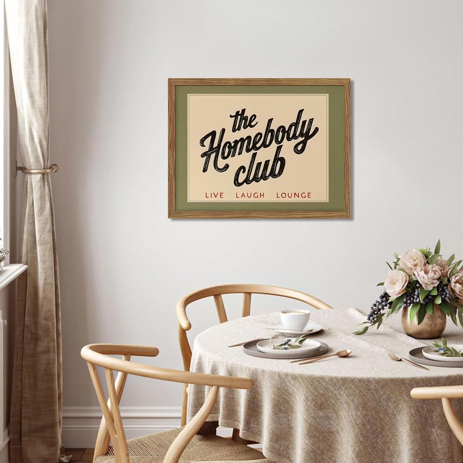 Vintage The Homebody Club Wall Art, Minimalist Live Sign Canvas Wall Decor Painting, Trendy Quote Artwork Poster Print Picture for Living Room Bedroom Homebody Gifts 12x16 Inch Framed