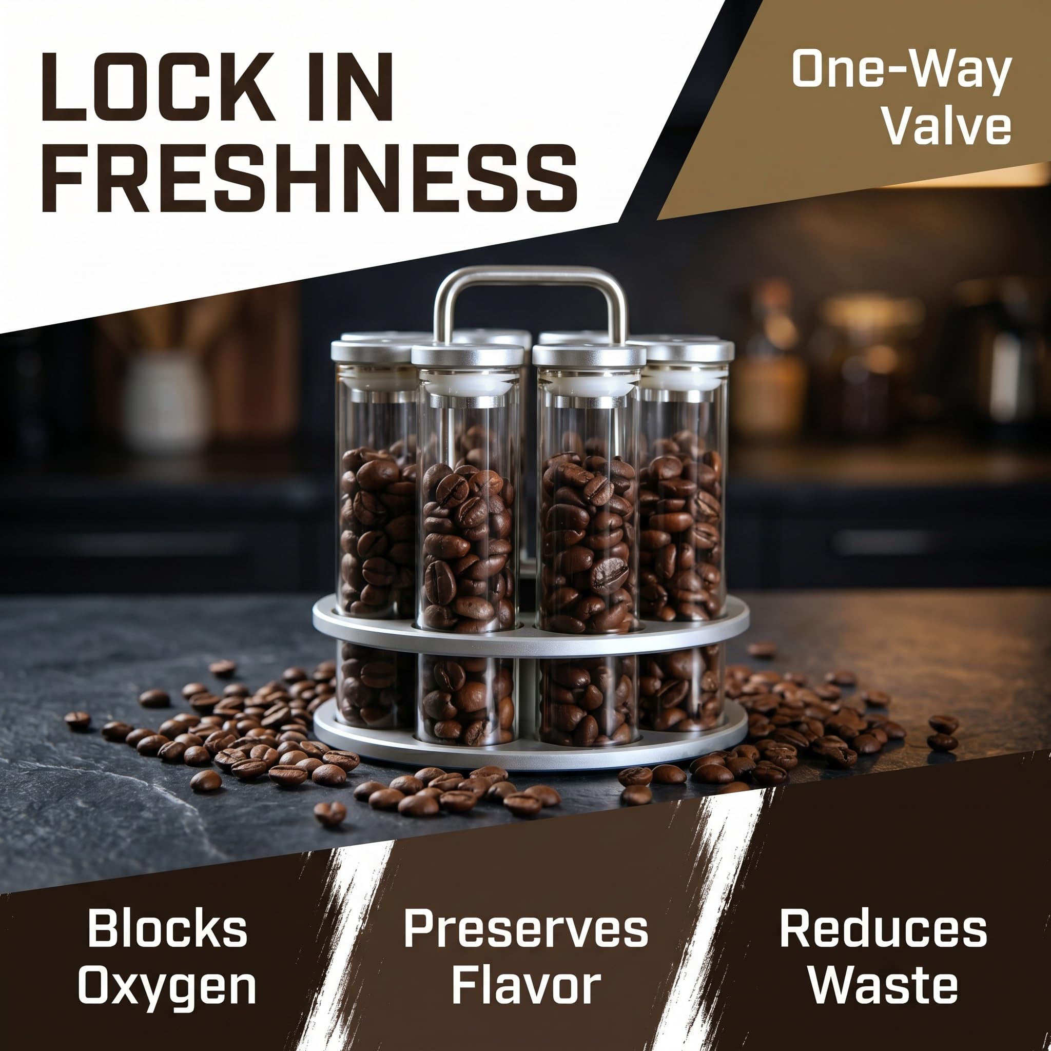 8 tubi per caffè espresso monodose con espositore girevole, imbuto, valvola unidirezionale, capacità 20 g, freschezza ermetica per barista domestico