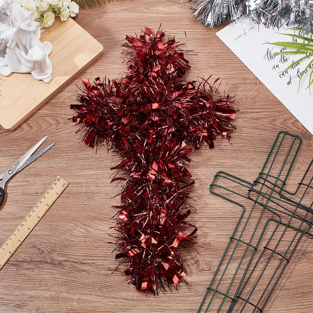 NBEADS 6 Pcs Cross Wreath Frames, Iron Wire Floral Frame Garden Wire Wreath Forms Front Door Wreath Cross for Religion Wedding Church DIY Craft Project,16.4 inch，Black and Green