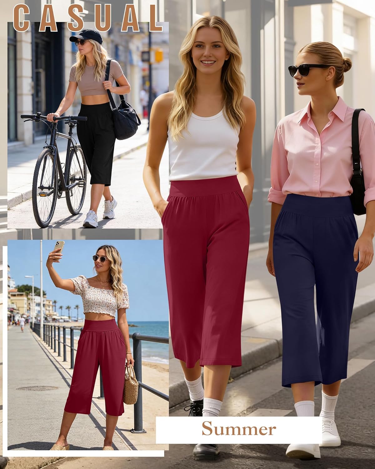 Neer 3 Pack Women Capri Pants, Wide Leg High Waist Crop Lounge Sweatpants Summer Casual Workout Pants with Pocket - Image 4