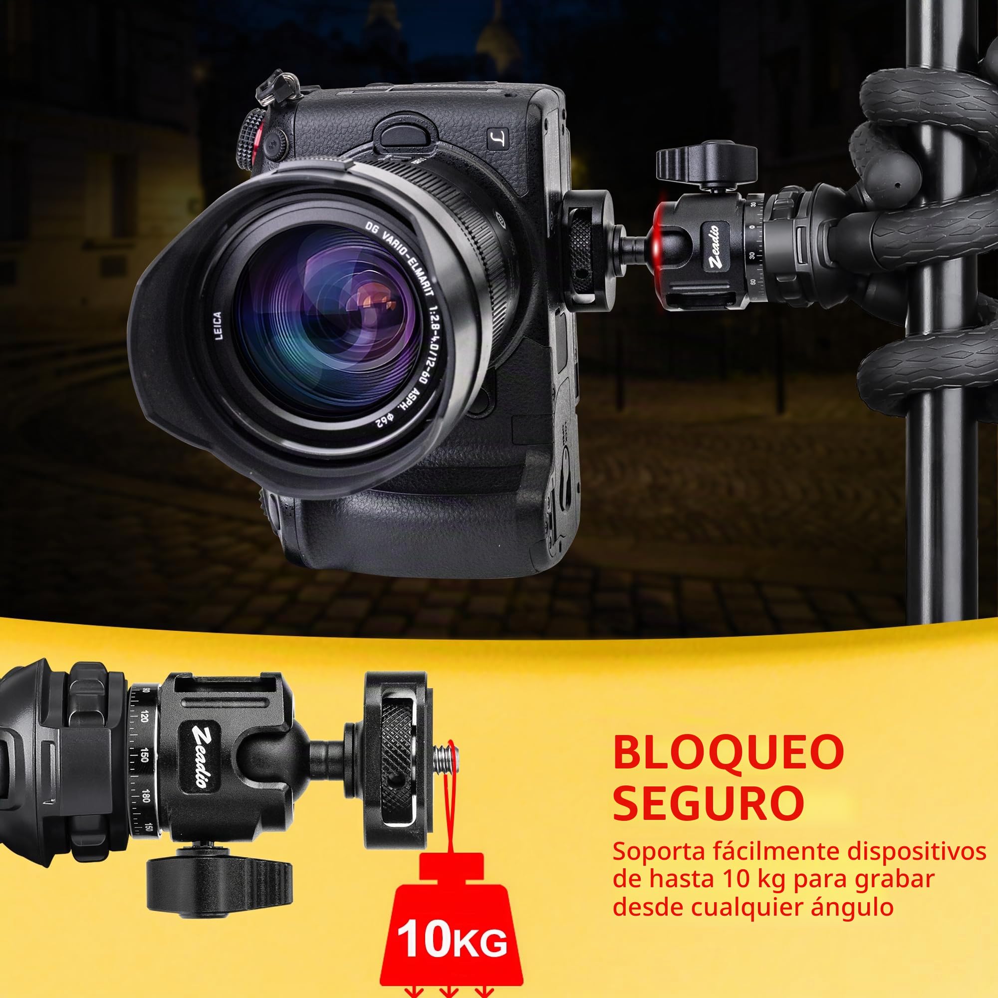 Zeadio Mini Rótula de Bola Totalmente Metálica y Panorámica 360°, con Zapata Fría y Tornillo de 1/4", Rótula Compacta para Trípode, Monopie, Cámara DSLR, Vlogging, Transmisión en Vivo y más