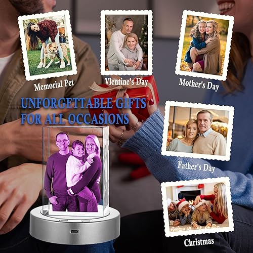 Miniatura 7 de Foto de cristal 3D personalizada, marco de fotos de vidrio grabado con láser, gran aniversario, cumpleaños, Navidad, regalos conmemorativos para