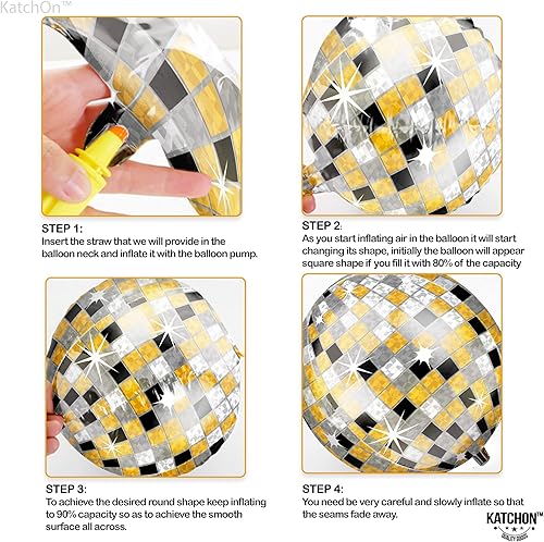 Miniatura 5 de KatchOn, Globos de bola de discoteca enormes de 22 pulgadas, paquete de 12, globos de discoteca negros y dorados para decoraciones de fiesta de