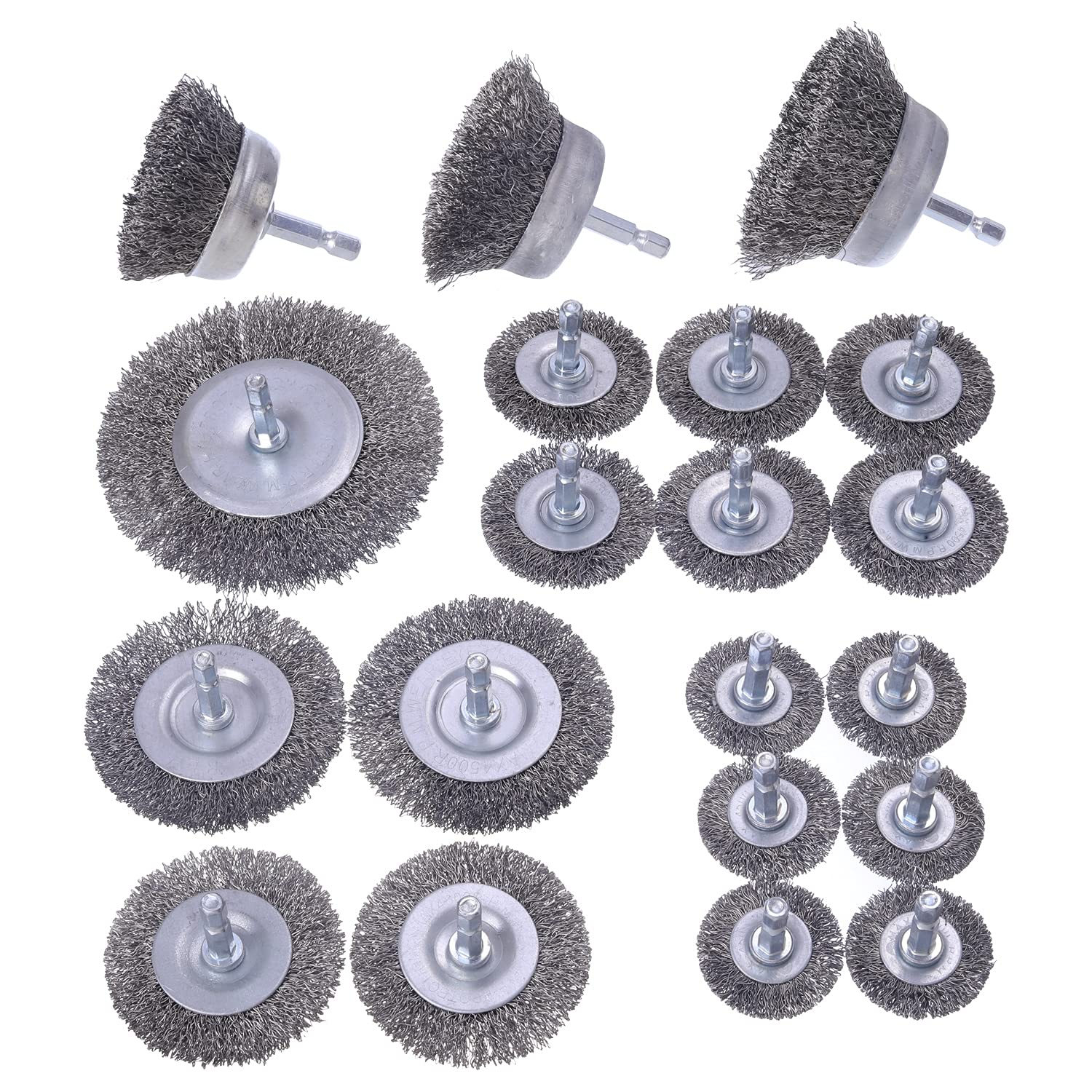 WENORA 20 Pack Wire Brush Wheel Cup Brush Set, Coarse Crimped Carbon