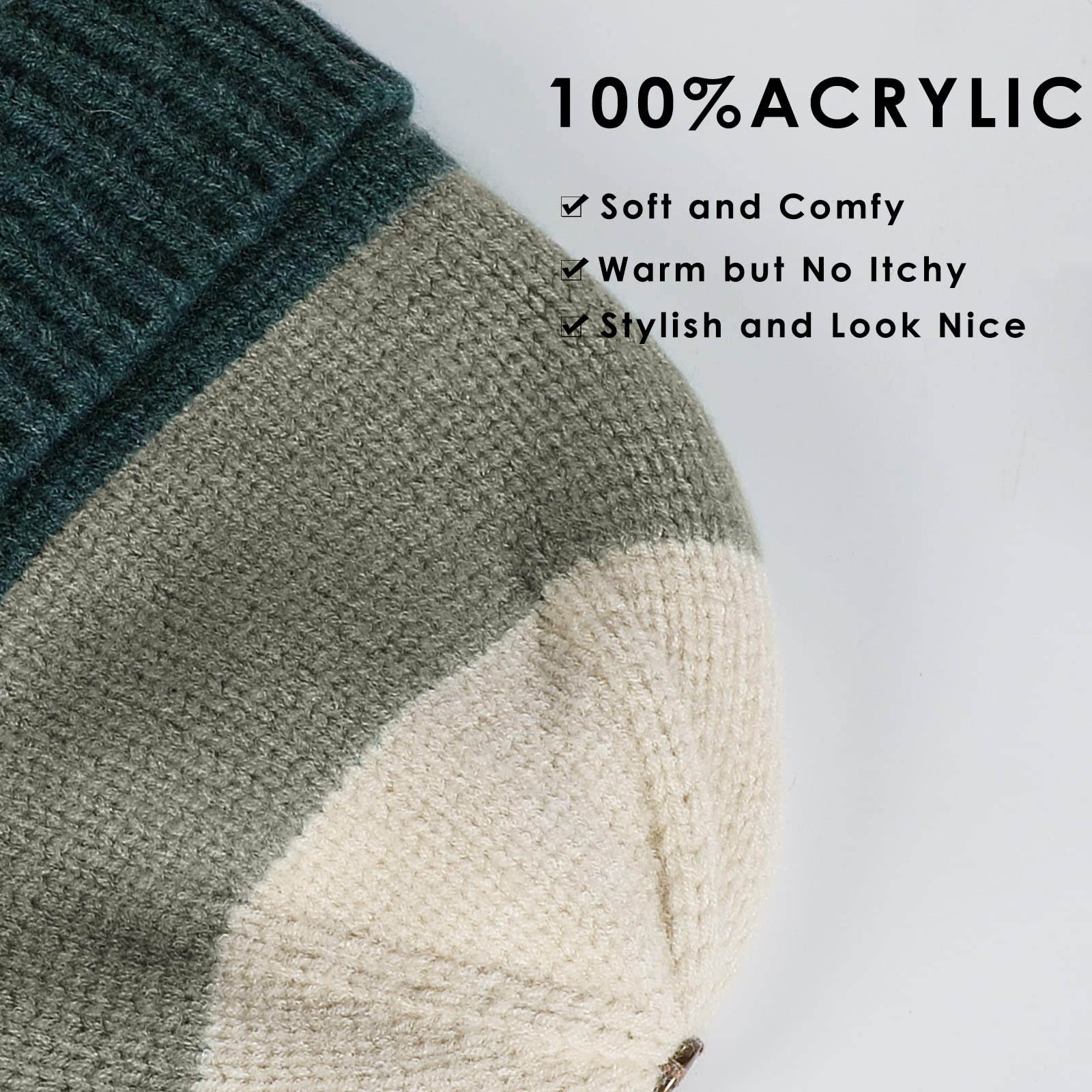 Achiou Winter Women Beanie Hat, Warm Cable Knit Beanies for Women, 3 Color Knitted Hat Skull Cap Faux Fur Pom Fleece Lined Bottle Green