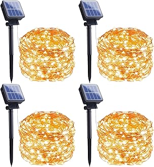 Outdoor Solar String Lights, 4 Pack 33FT 100 LED Solar Powered Fairy Lights with 8 Lighting Modes Waterproof Decoration Copper Wire Lights for Patio Yard Trees Christmas Wedding Party (Warm White)