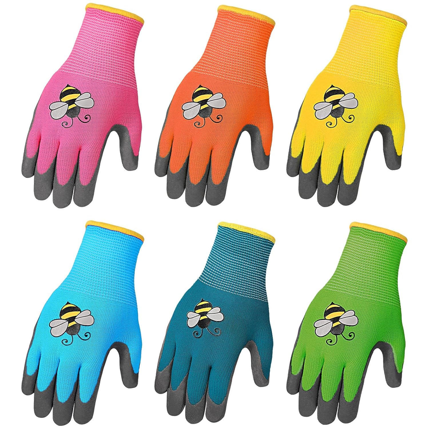 6 Pairs Kids Gardening Gloves Yard Work Gloves Children Soft Safety Rubber Coated Gloves for Toddlers Youth Girls