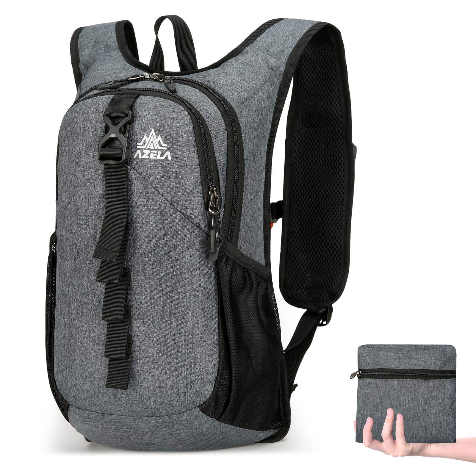 TRIWONDER 15L Lightweight Foldable Backpack Packable Rucksack for Men Women, Water Resistant Hiking Daypack for Travel Camping Cycling Outdoor Sports (Grey)