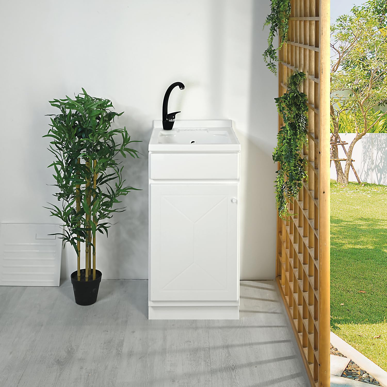 Mueble lavadero exterior interior 45 x 50 Regina Plus con piloto eje de lavado y sifón resistente al agua y la humedad
