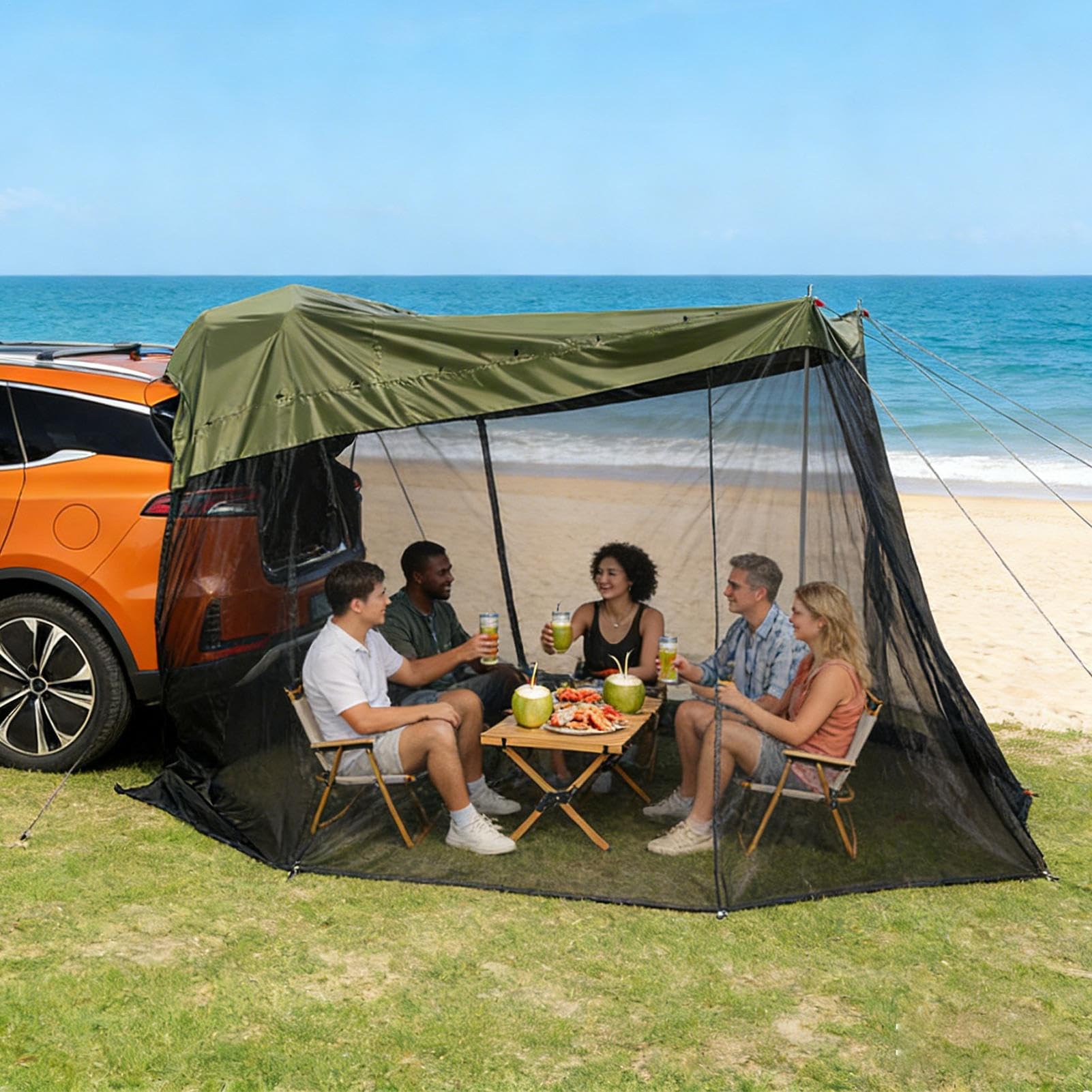 Tente de Voiture pour Camping avec SUV - Etanche Et Pare- - 320x198x195cm Tente de Camping SUV Coupe-Vent - Pour Utilisation À L'arrière du Véhicule, Randonnée, , Pêche Et