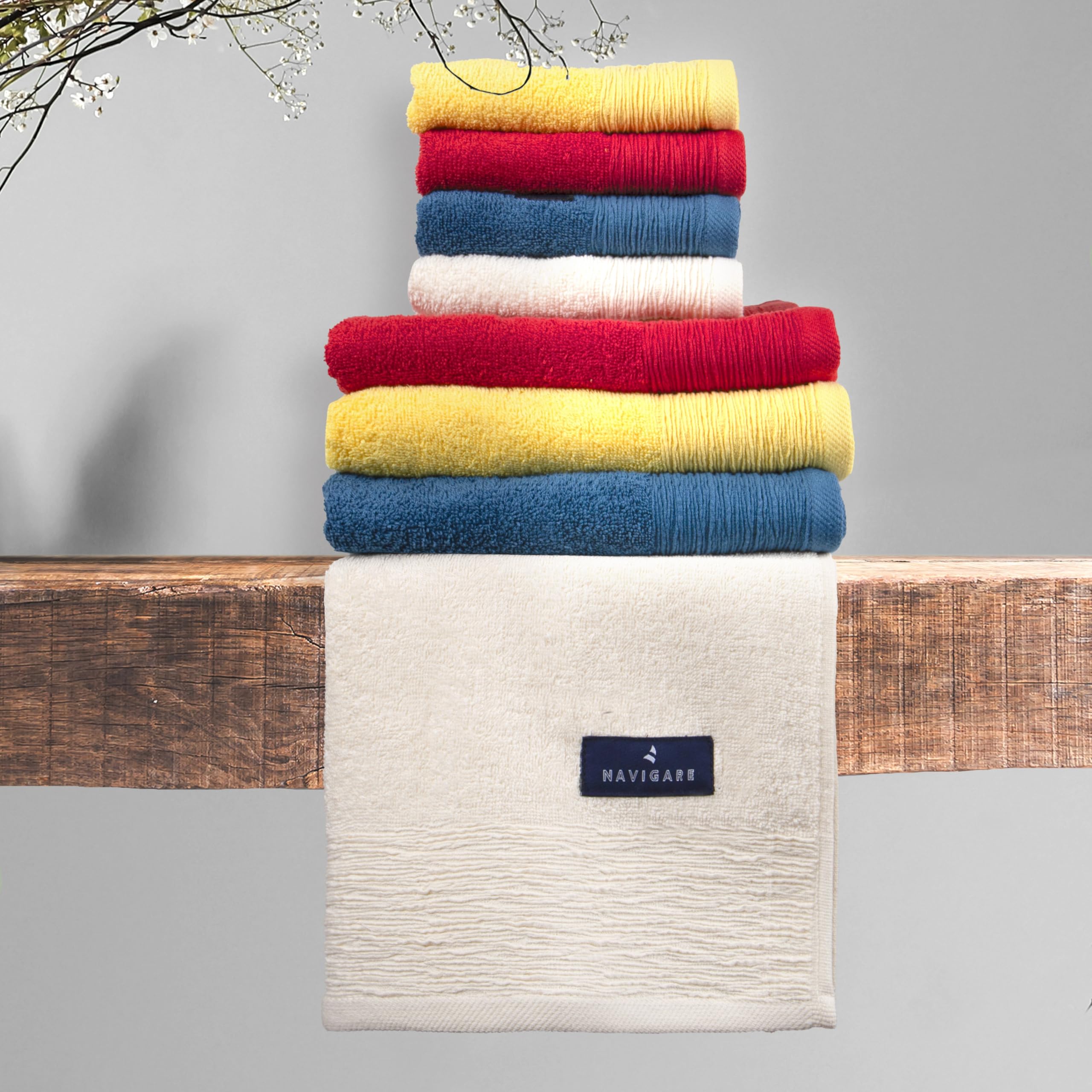 Navigare Set Asciugamani Bagno 8 Pezzi Multicolore Cotone, 4 Viso, 4 Ospite | Cotone 500 g/m², 4 Asciugamani Viso 50 x 100 cm + 4 Asciugamani Ospite 40 x 60 cm