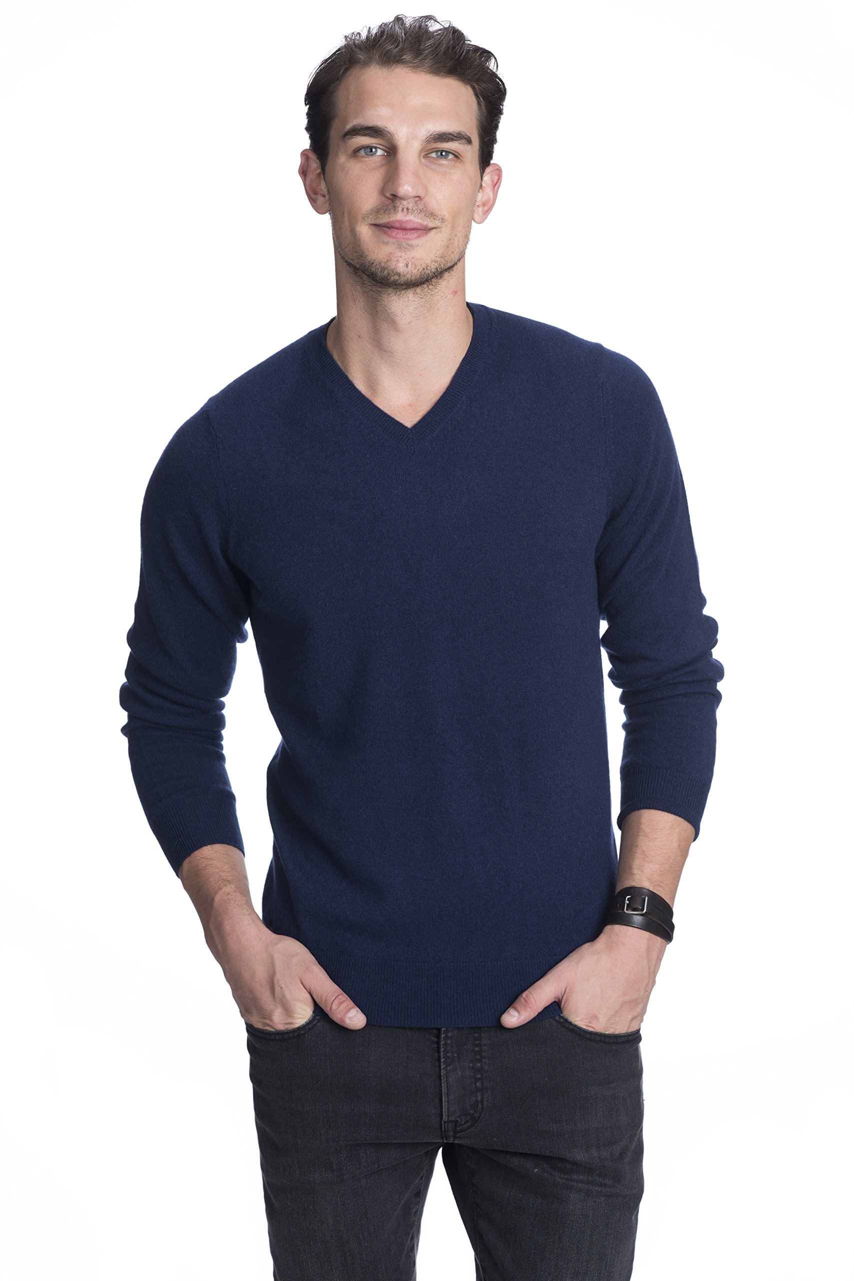 State Cashmere Men's Essential V-Neck Sweater 100% Pure Cashmere Classic Long Sleeve Pullover