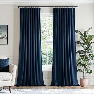 Navy Blue Velvet Curtains 96 inches Long 2 Panels - Luxury Pinch Pleated Room Darkening Window Drapes for Bedroom Living Room Thermal Insulated Super Soft Blackout, Back Tab Rod Pocket - Buy now