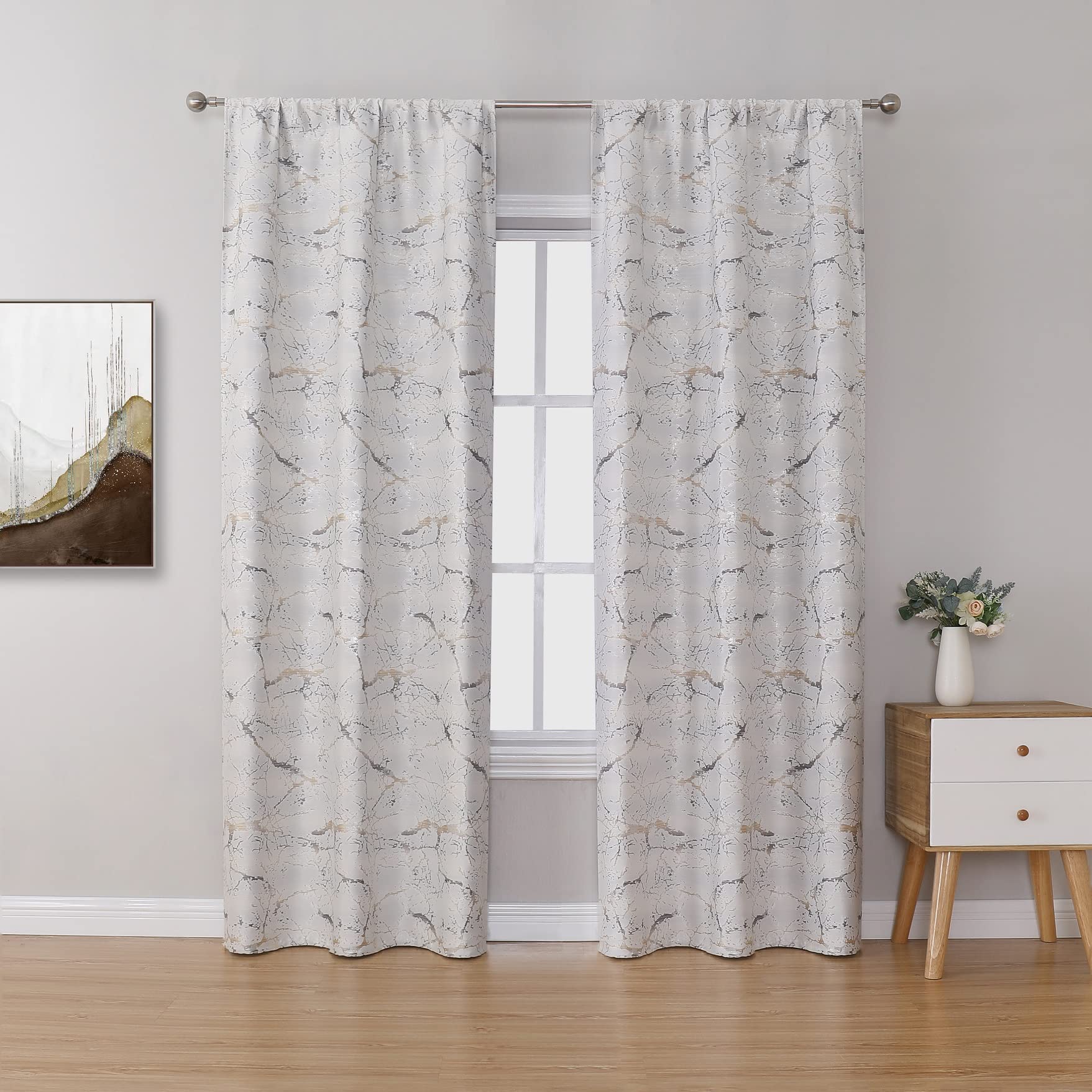 Majestic Giftware Jacquard Window Treatment 2 Pack, 42 inches by 63 inches, Ivory/Silver/Gold