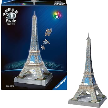 Ravensburger 3D Puzzle Iconics 12008024 Eiffel Tower with Light - The Landmark of Paris as Detailed and Illuminated Model
