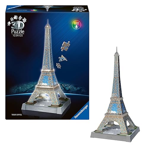 Ravensburger 3D Puzzle Iconics: 12008024 Eiffelturm - mit Licht - Das Wahrzeichen von Paris als detailgetreues und beleuchtetes Modell - Iconics (Neuauflage)
