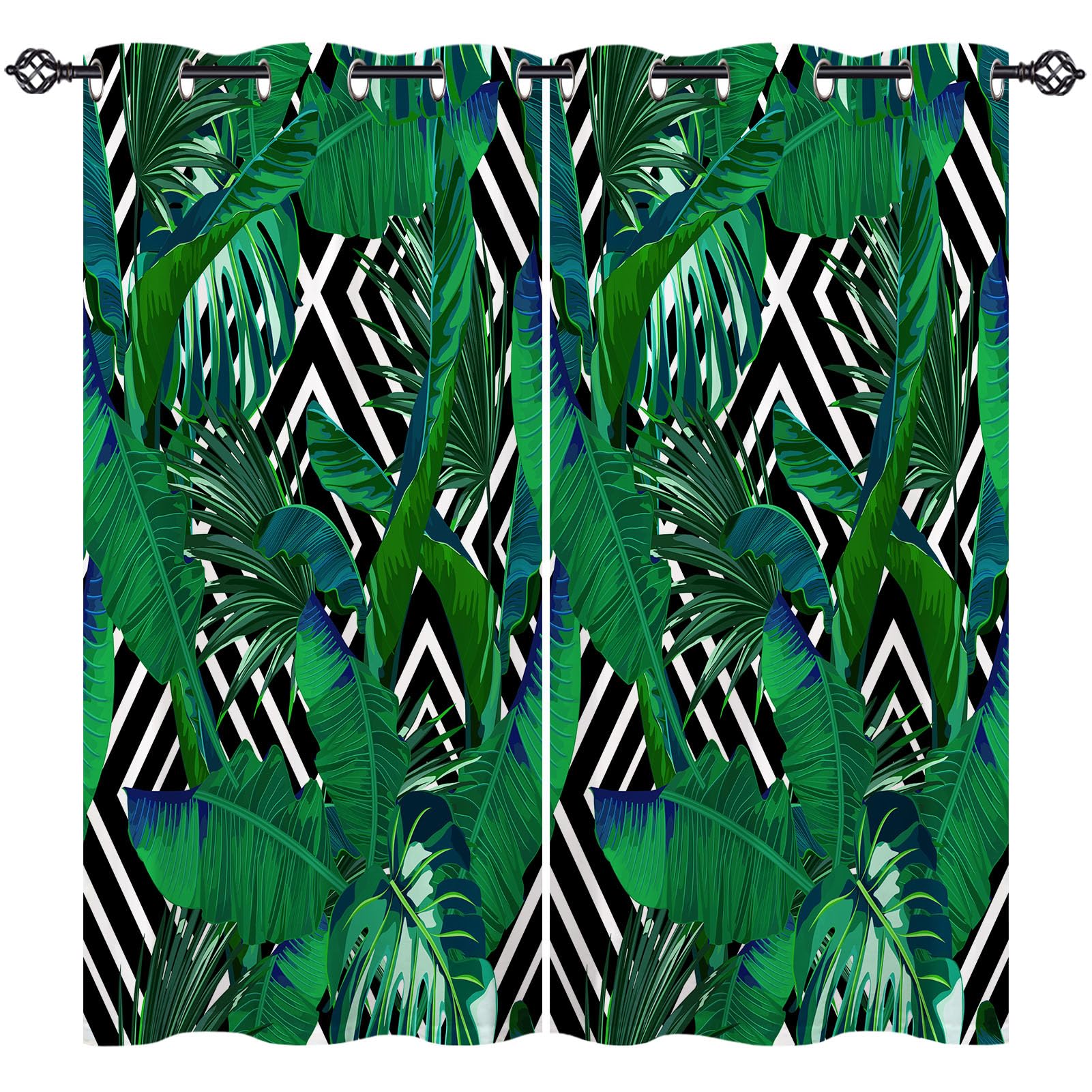 ANHOPE Tropical Leaf Curtains Eyelet Ring Top Soft Thermal Insulated Blackout Curtains Retro Palm Tree Leaf Print Pattern Decorative Window Drapes for Bedroom Living Room 46 x 54 Drop Inch 2 Panels