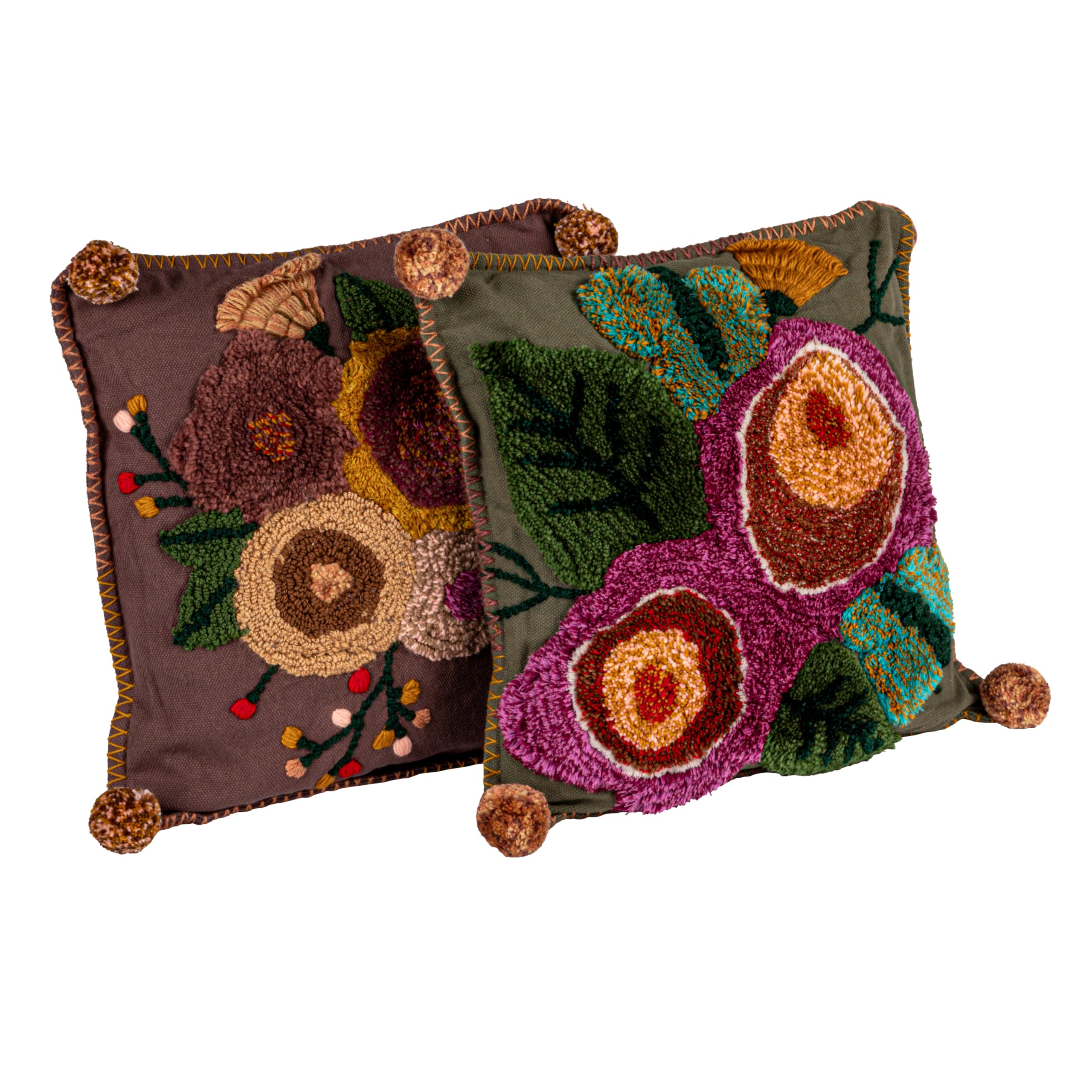 Creative Co-Op, Multicolor, Embroidered Tufted Cotton Pillows, Set of 2
