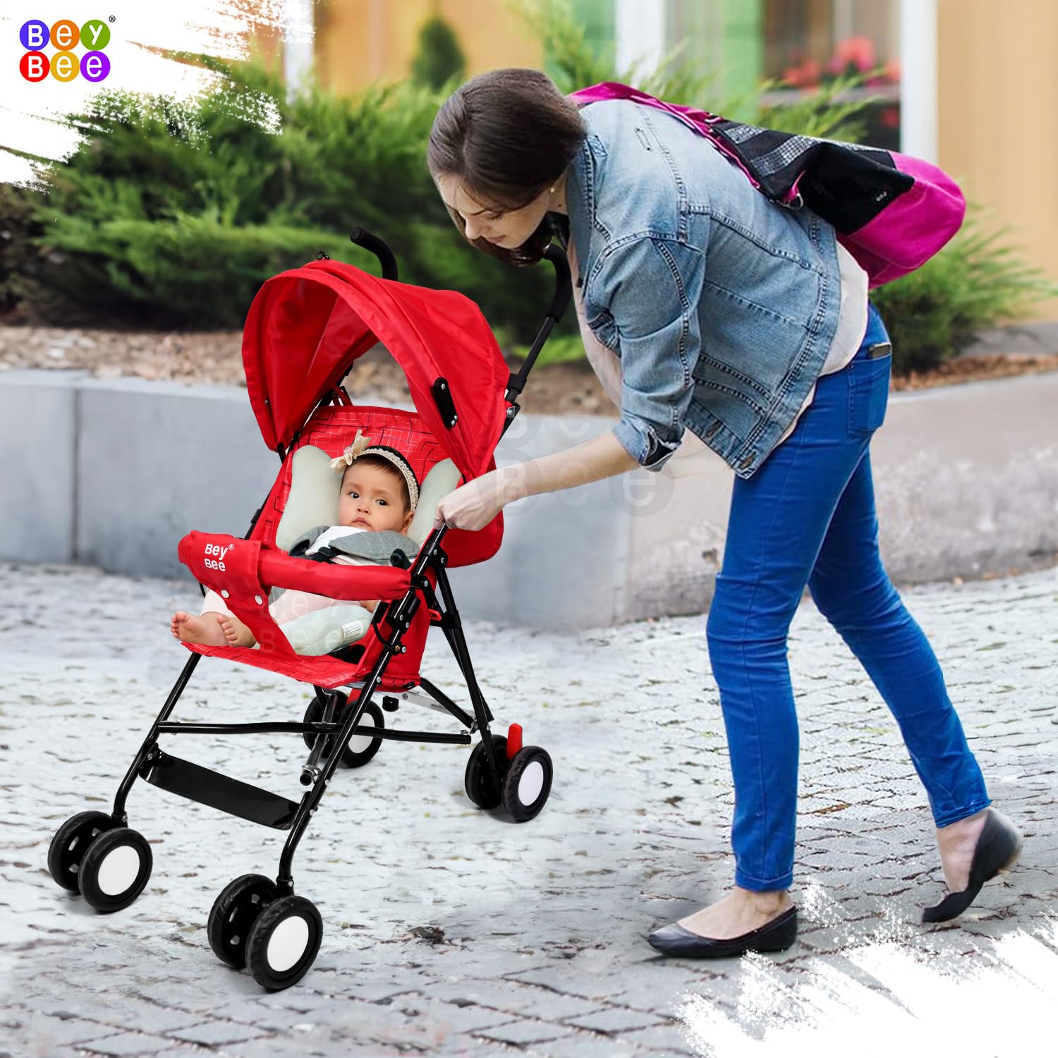 BeyBee Tutti Fruti Baby Stroller/Buggy, Compact & Travel Friendly Baby pram, for Baby & Kids, 6-36 Months, with 2 Point Safety Harness, Adjustable seat Recline, 15Kg Capacity (Orange) 4